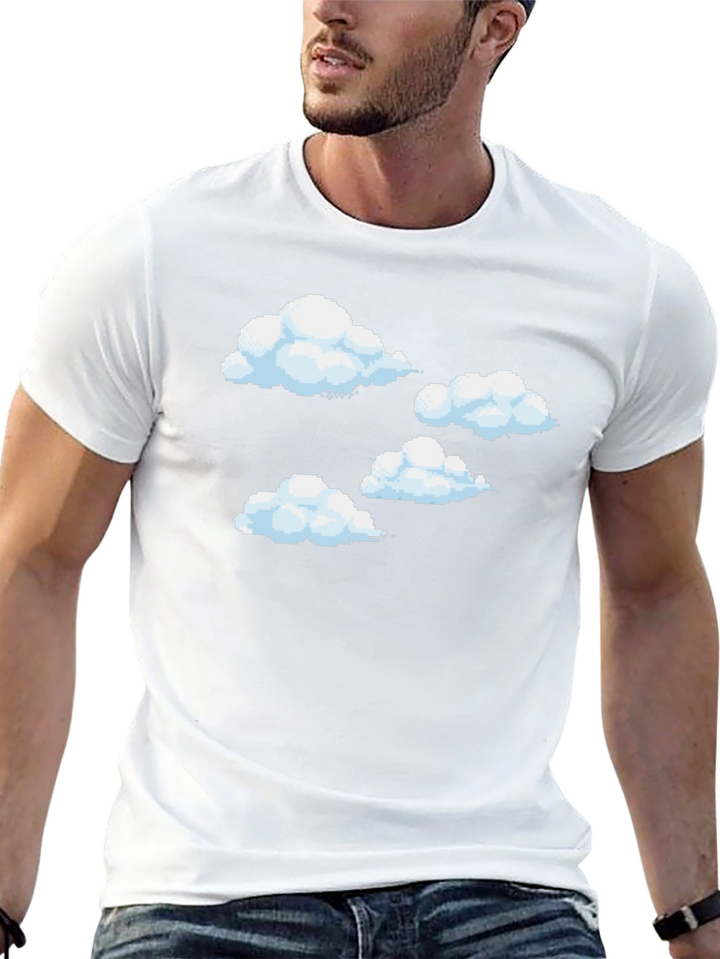 Pixel Clouds Black T-Shirt - Retro Gaming Style