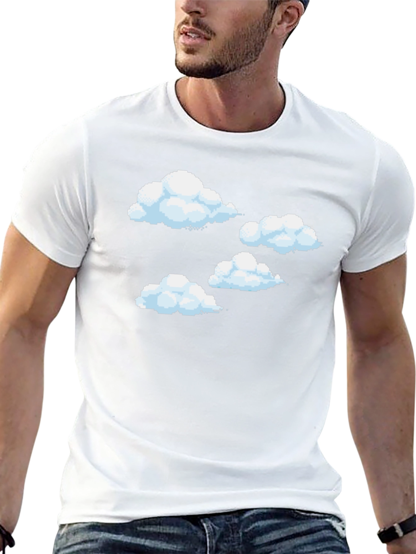 Pixel Clouds Black T-Shirt - Retro Gaming Style