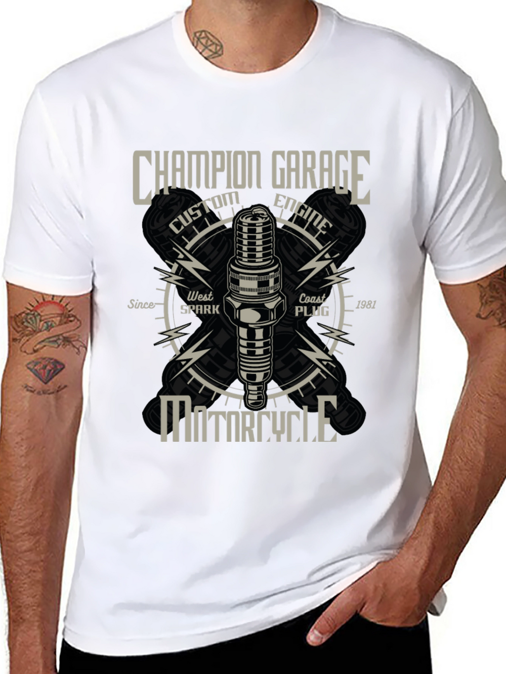 Champion Garage Motorcycle T-Shirt - Custom Engine Design