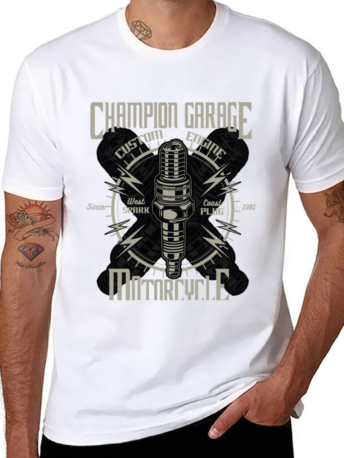 Champion Garage Motorcycle T-Shirt - Custom Engine Design
