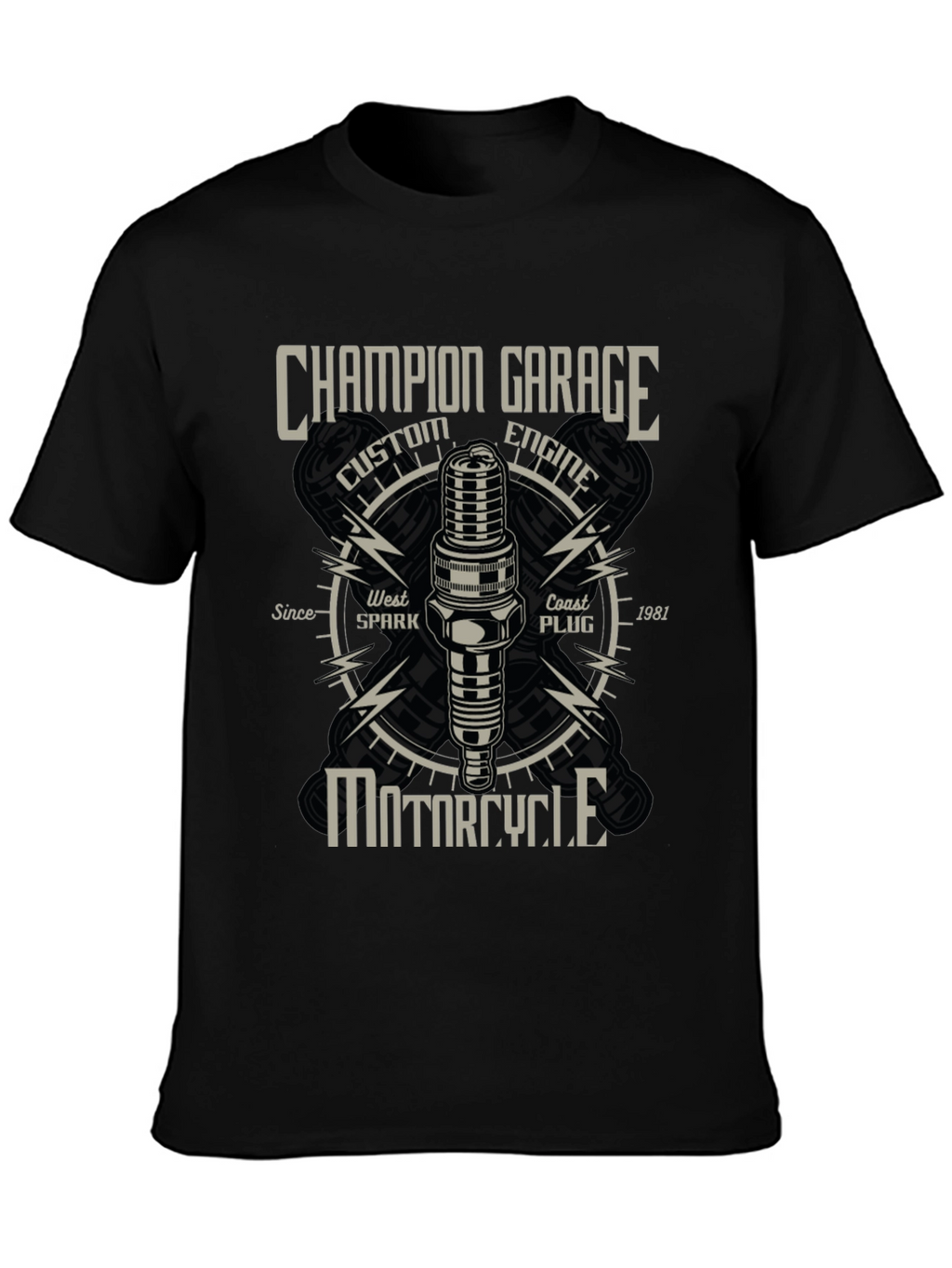 Champion Garage Motorcycle T-Shirt - Custom Engine Design