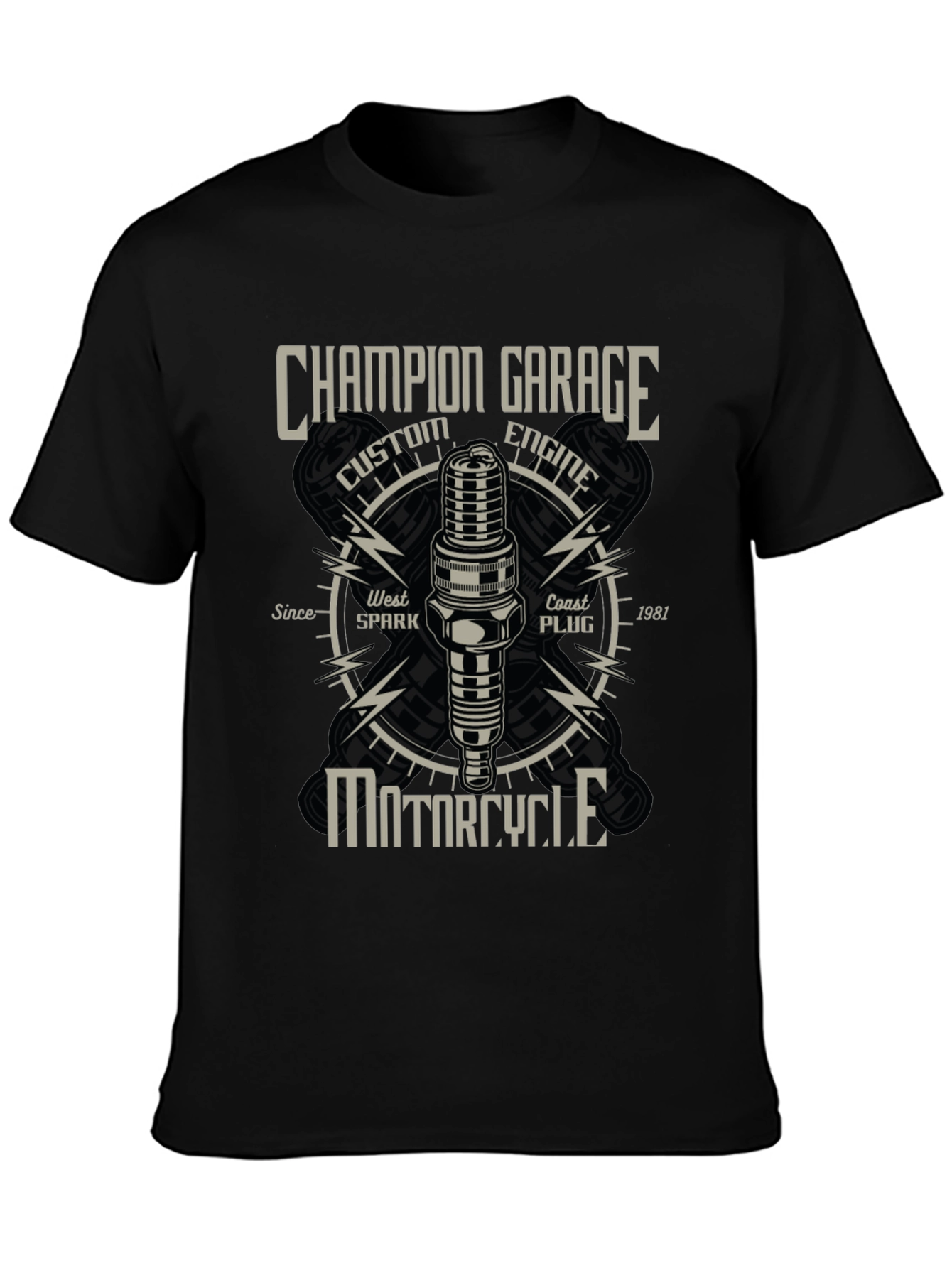 Champion Garage Motorcycle T-Shirt - Custom Engine Design