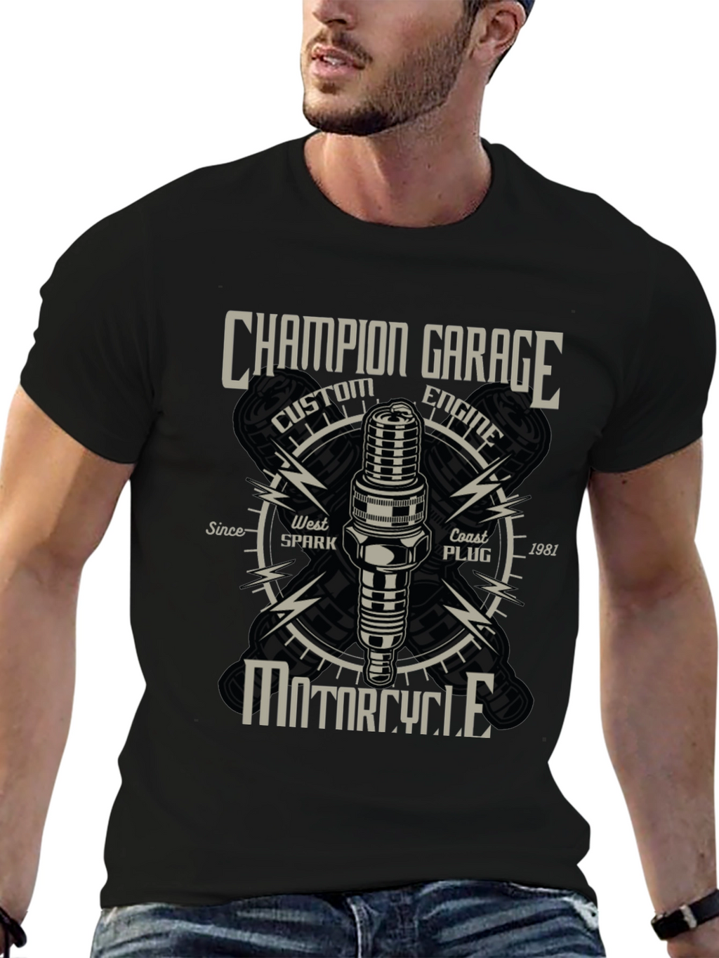 Champion Garage Motorcycle T-Shirt - Custom Engine Design