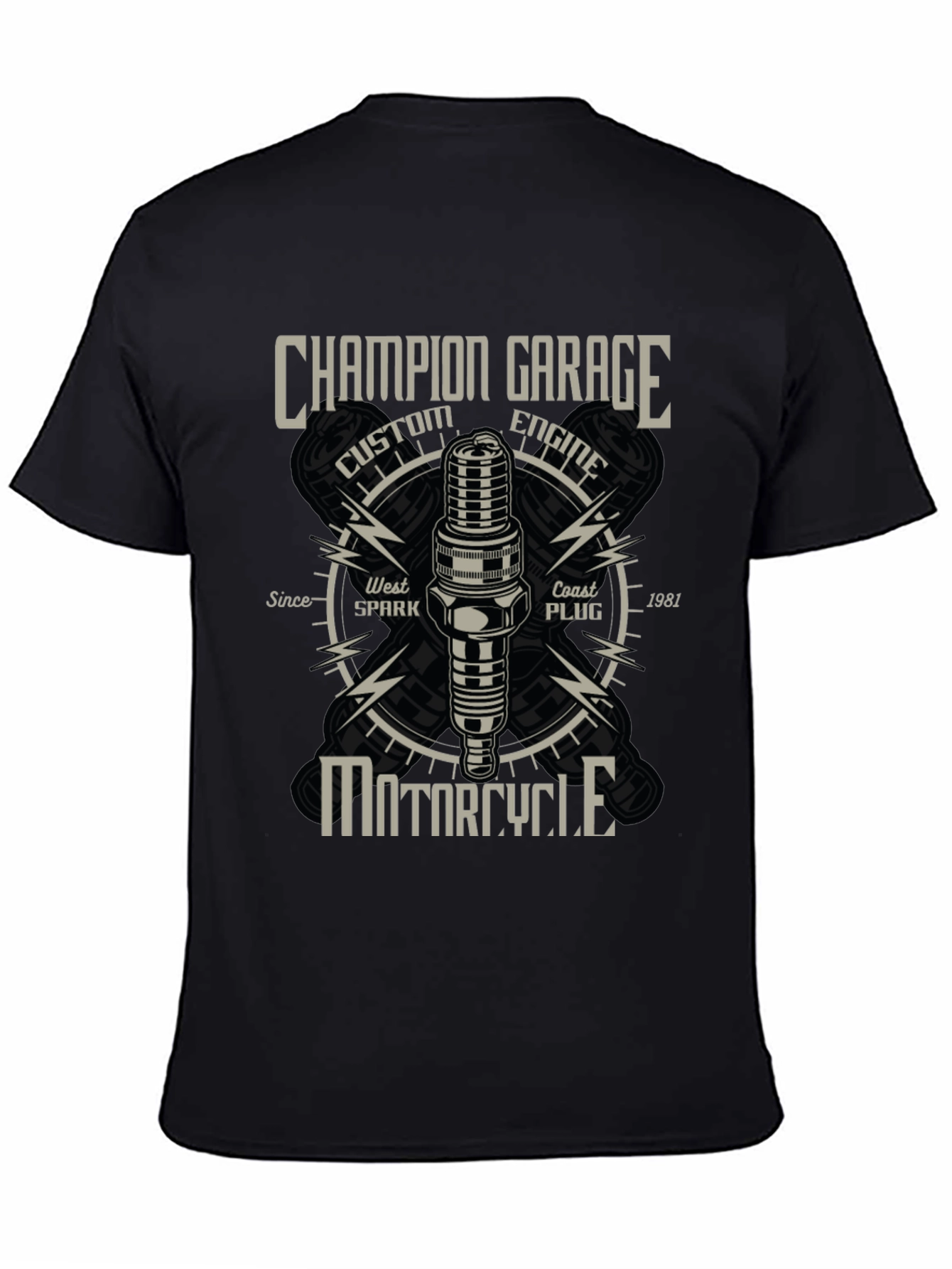 Champion Garage Motorcycle T-Shirt - Custom Engine Design