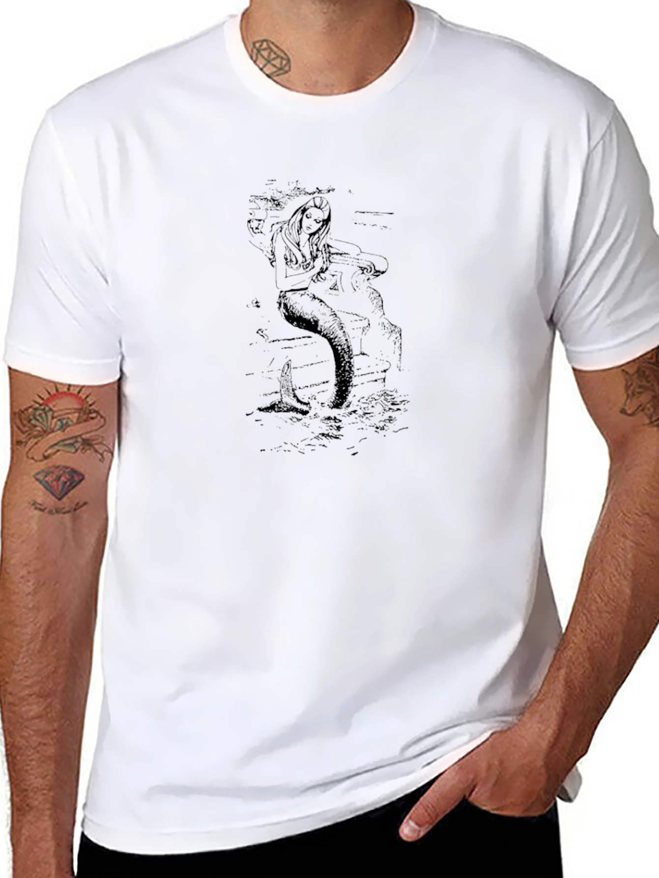 Mermaid Graphic Black T-Shirt
