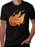 Flaming Basketball Graphic Tee - Cool Sports T-Shirt