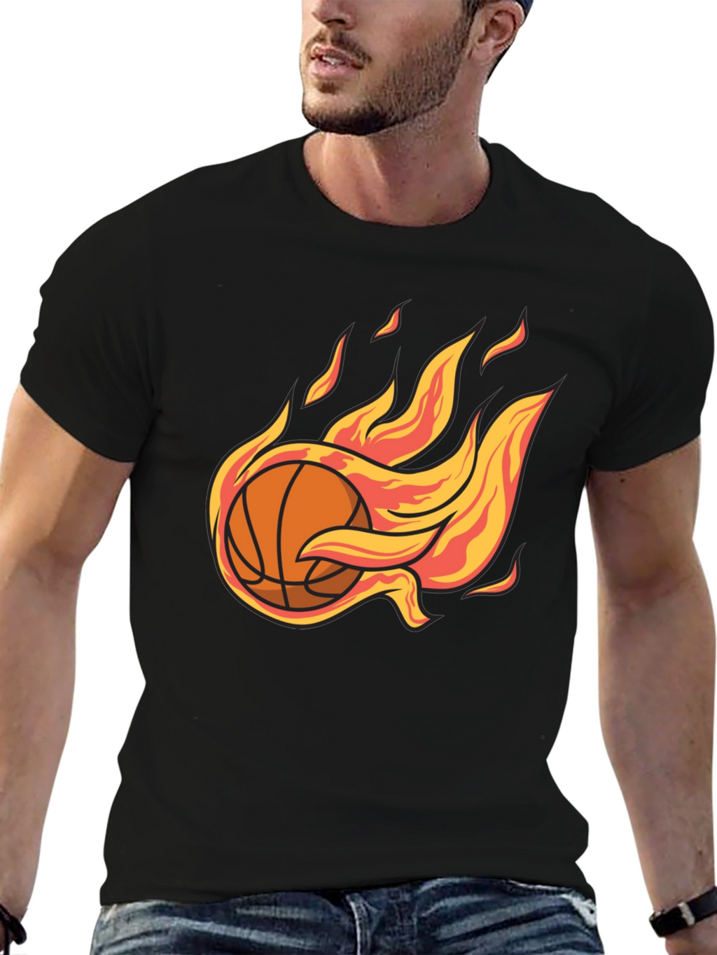 Flaming Basketball Graphic Tee - Cool Sports T-Shirt