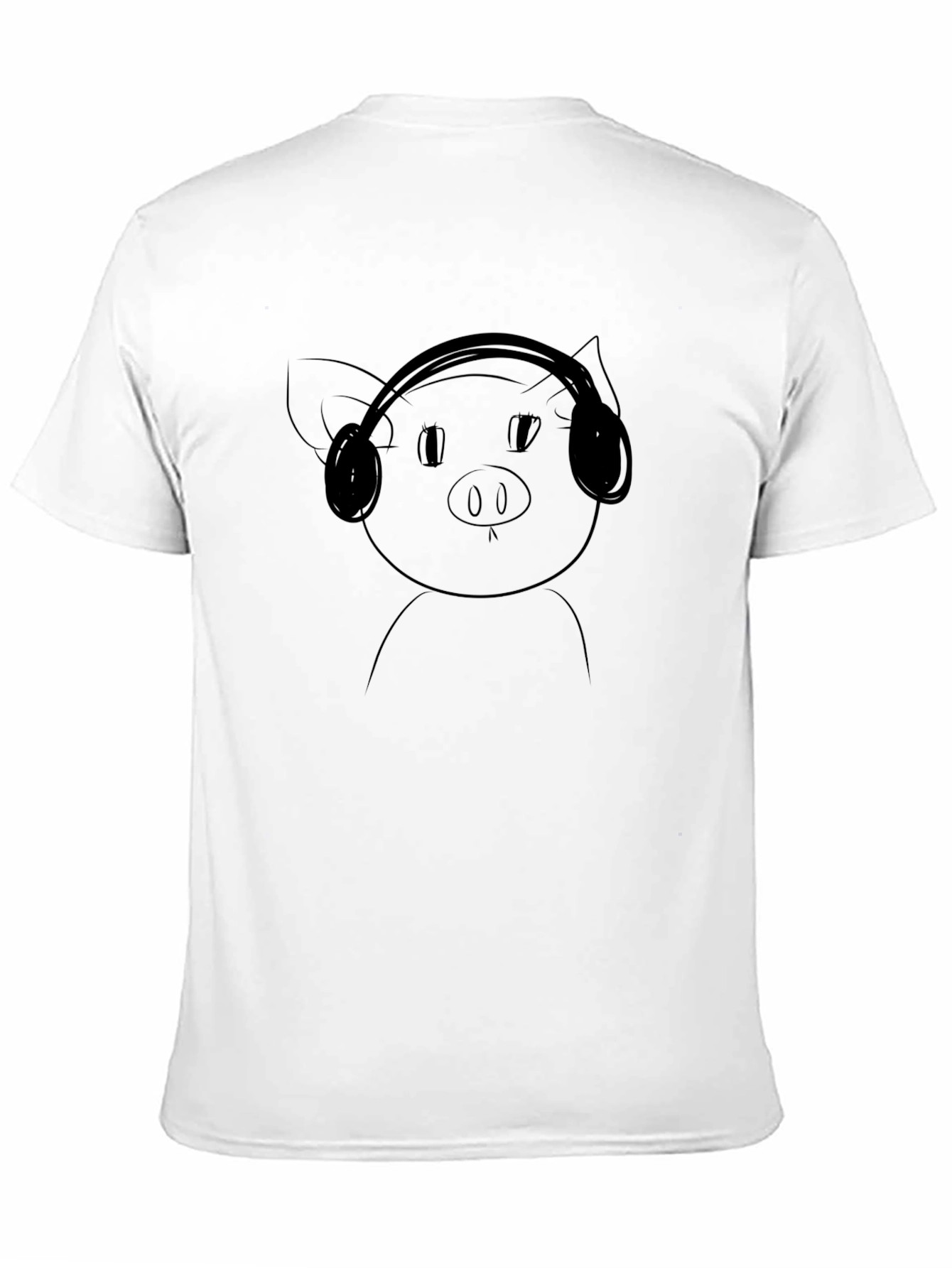 Pig with Headphones Black T-Shirt