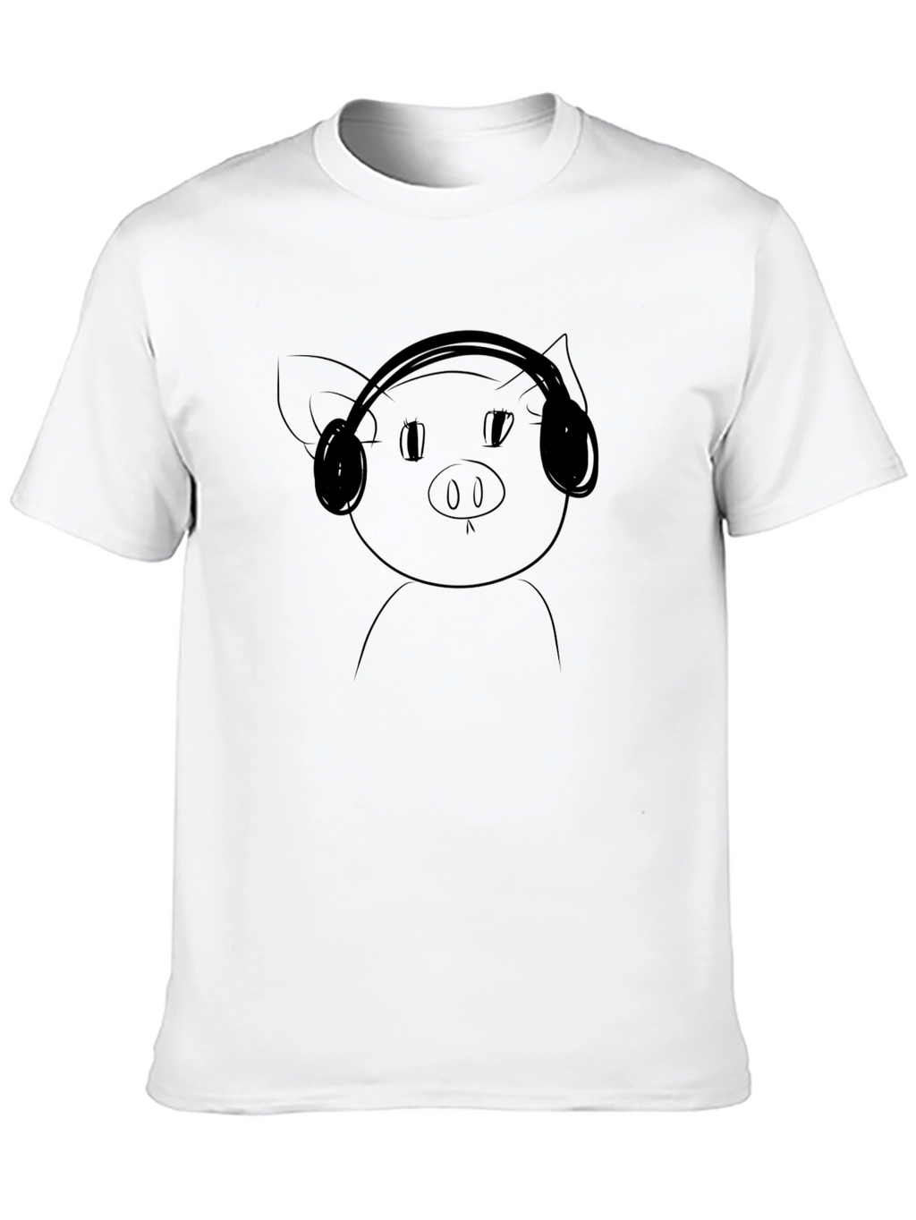 Pig with Headphones Black T-Shirt