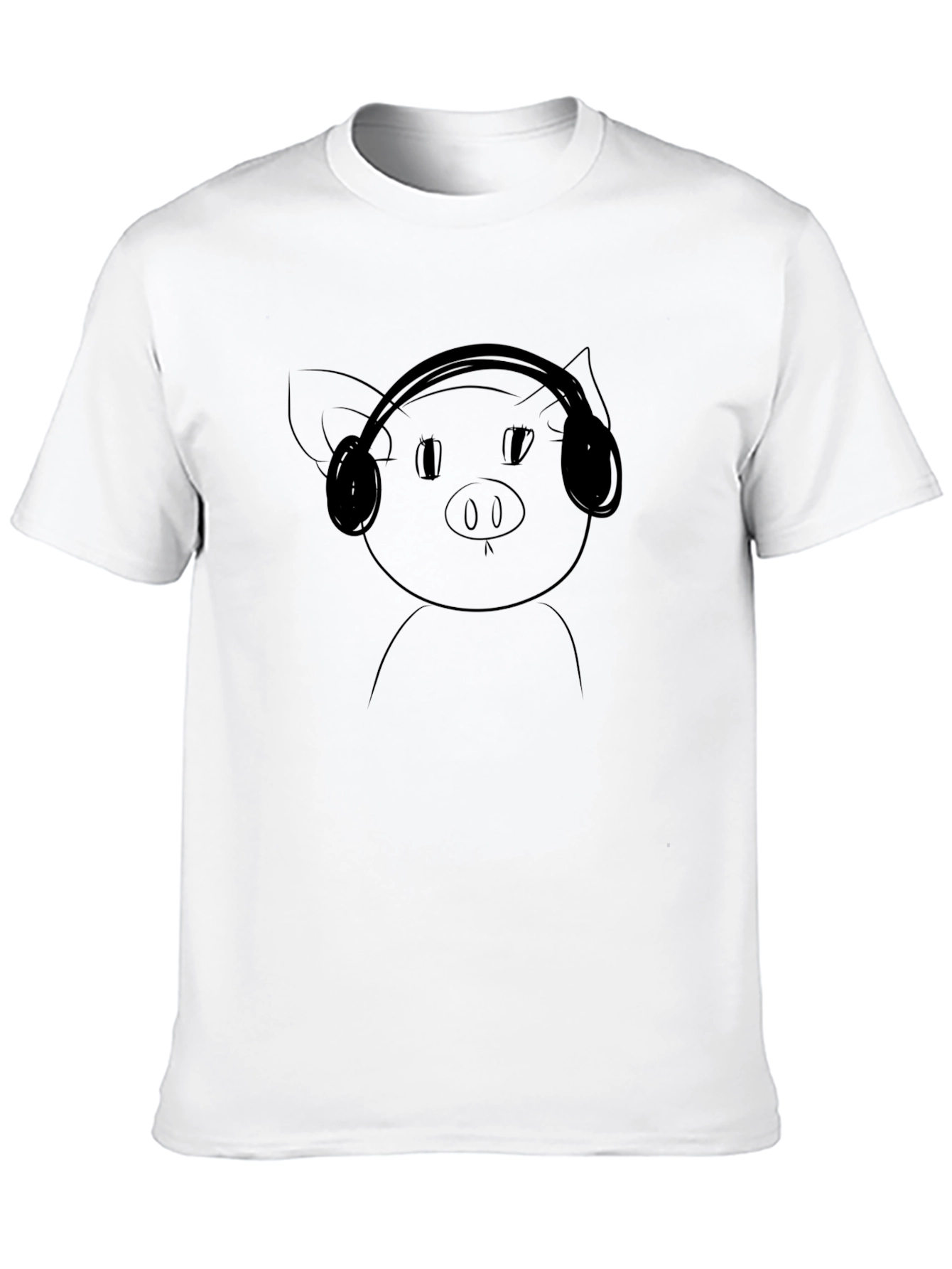 Pig with Headphones Black T-Shirt