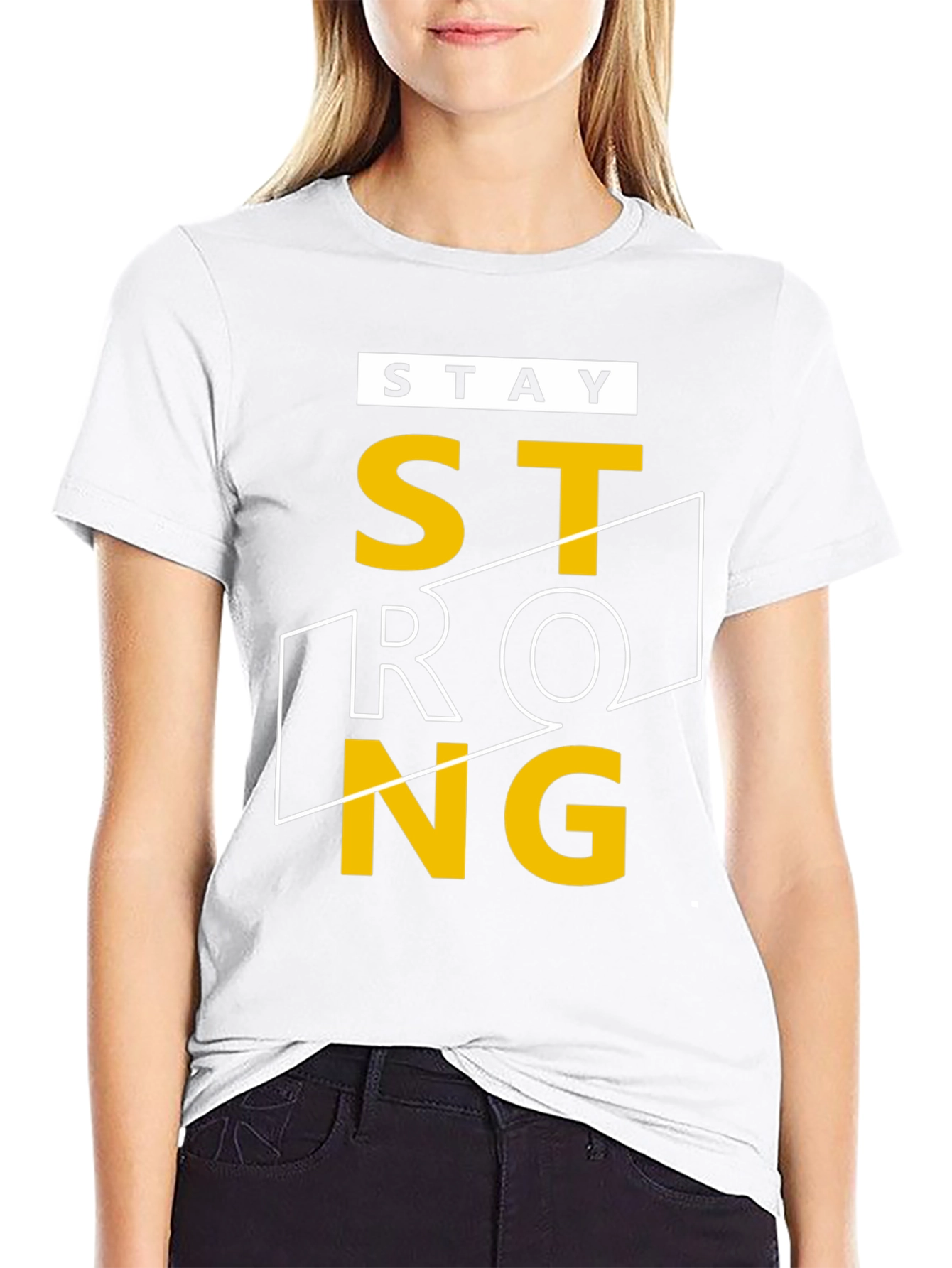 Stay Strong Graphic T-Shirt - Black Crew Neck Tee