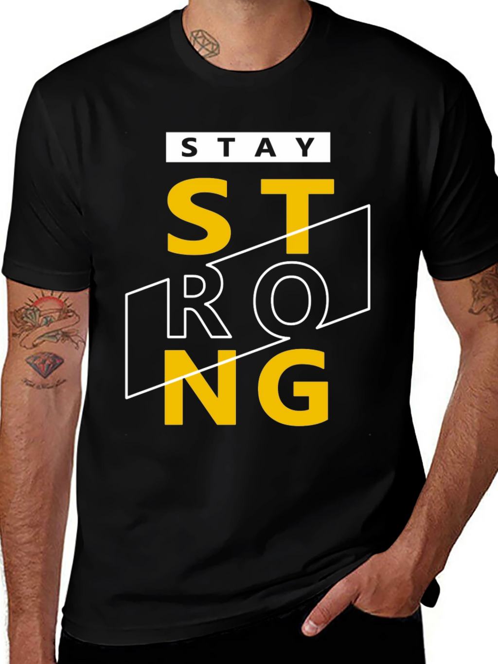 Stay Strong Graphic T-Shirt - Black Crew Neck Tee
