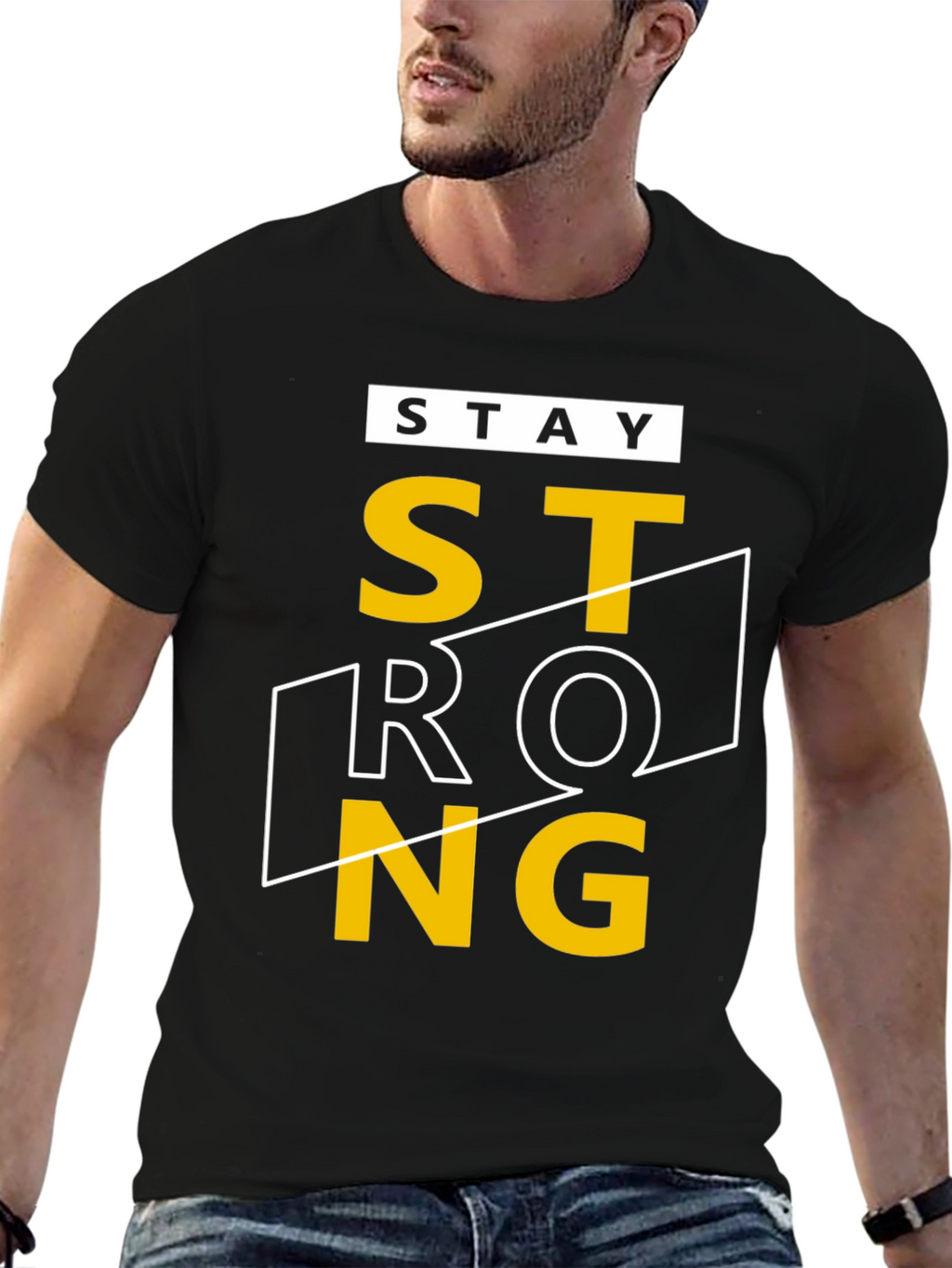 Stay Strong Graphic T-Shirt - Black Crew Neck Tee