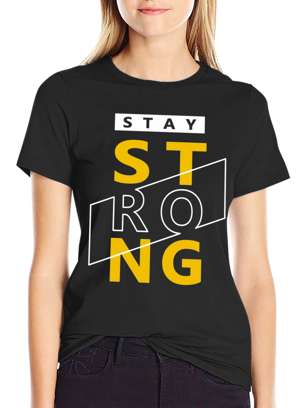 Stay Strong Graphic T-Shirt - Black Crew Neck Tee