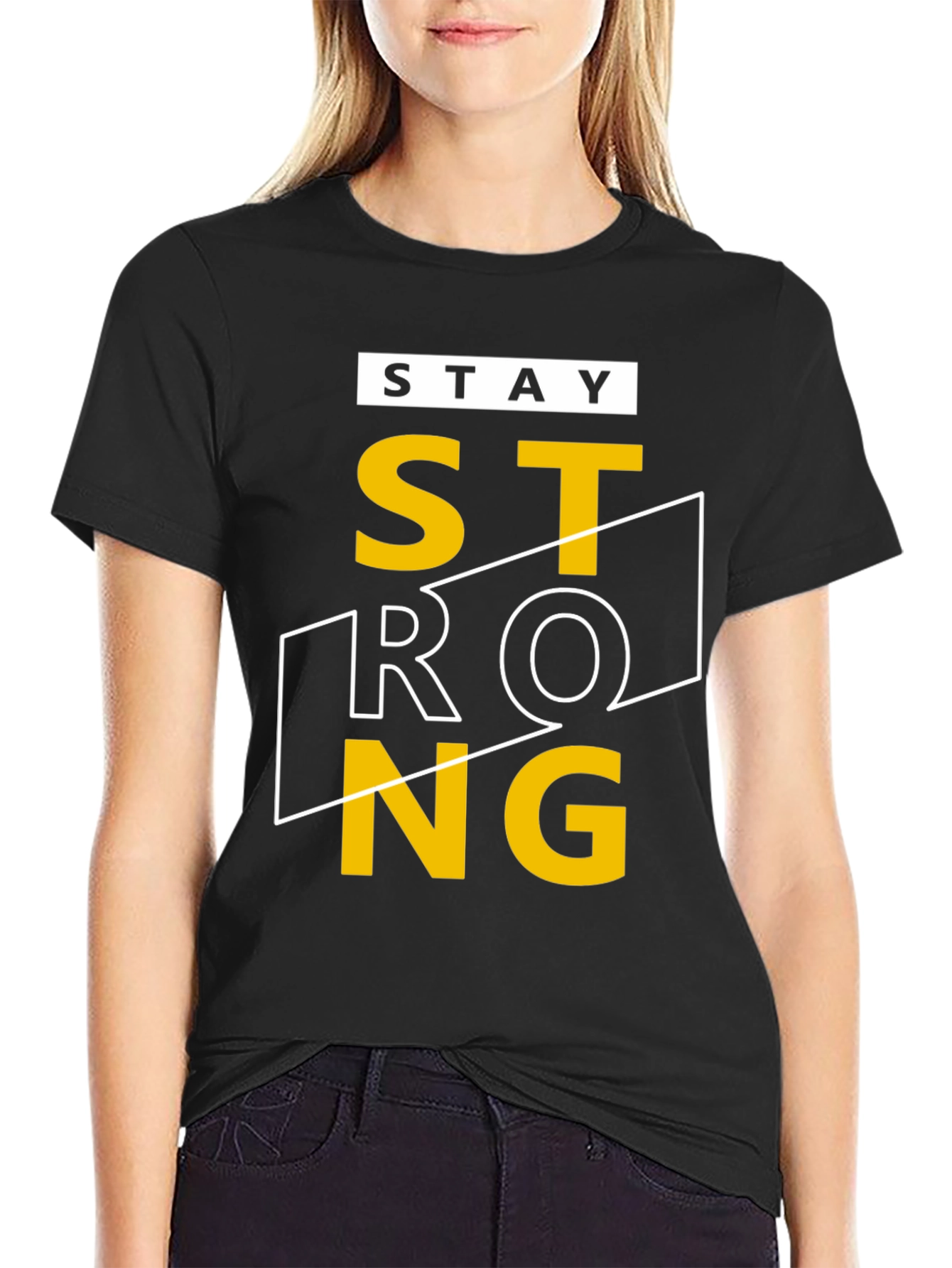 Stay Strong Graphic T-Shirt - Black Crew Neck Tee