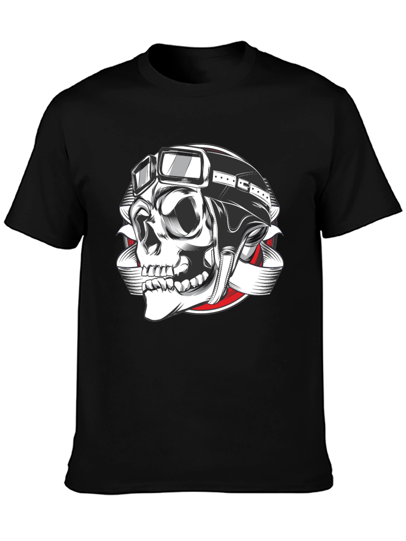 Biker Skull Graphic T-Shirt - Black