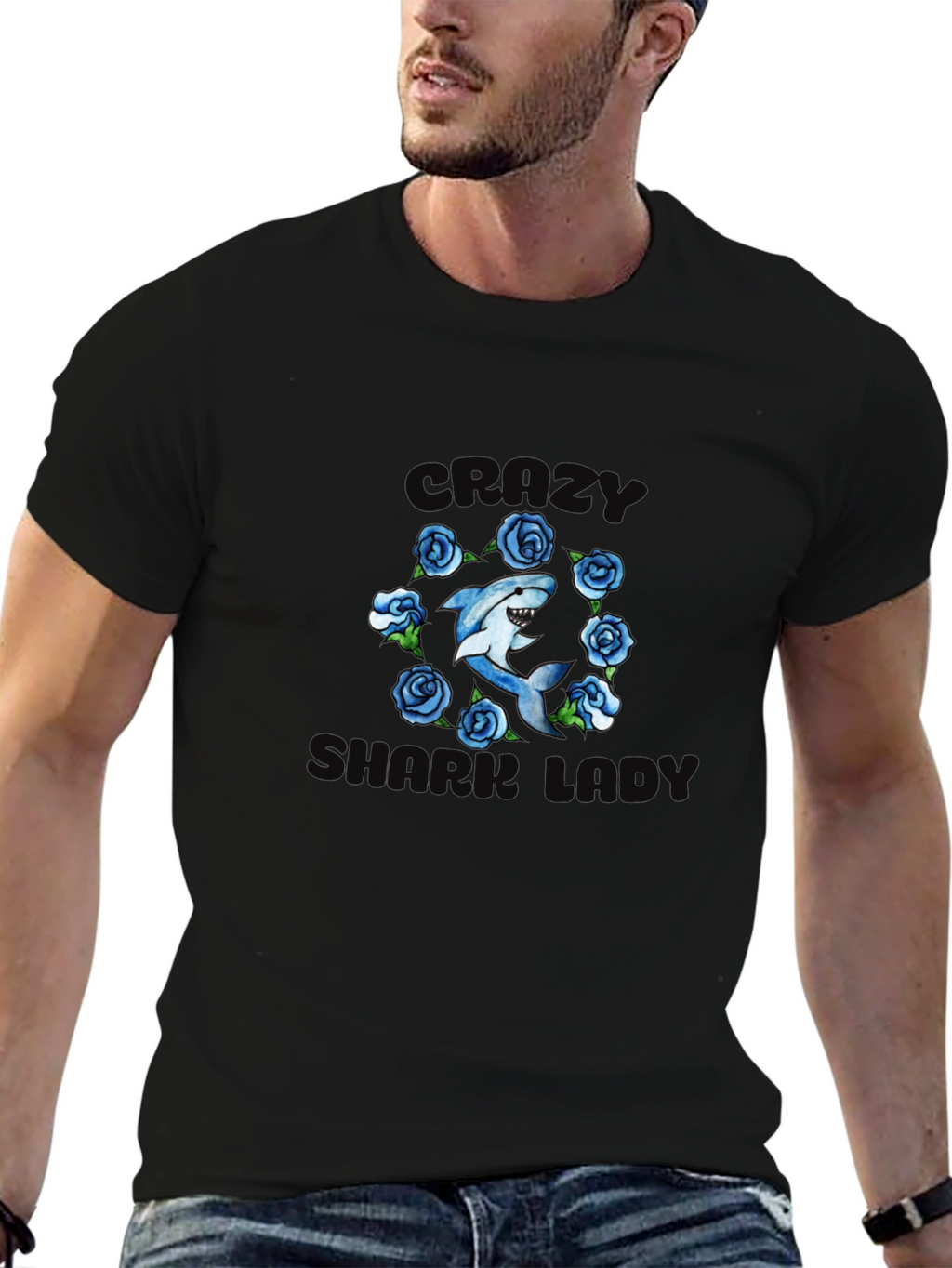 Crazy Shark Girl T-Shirt - Floral Design