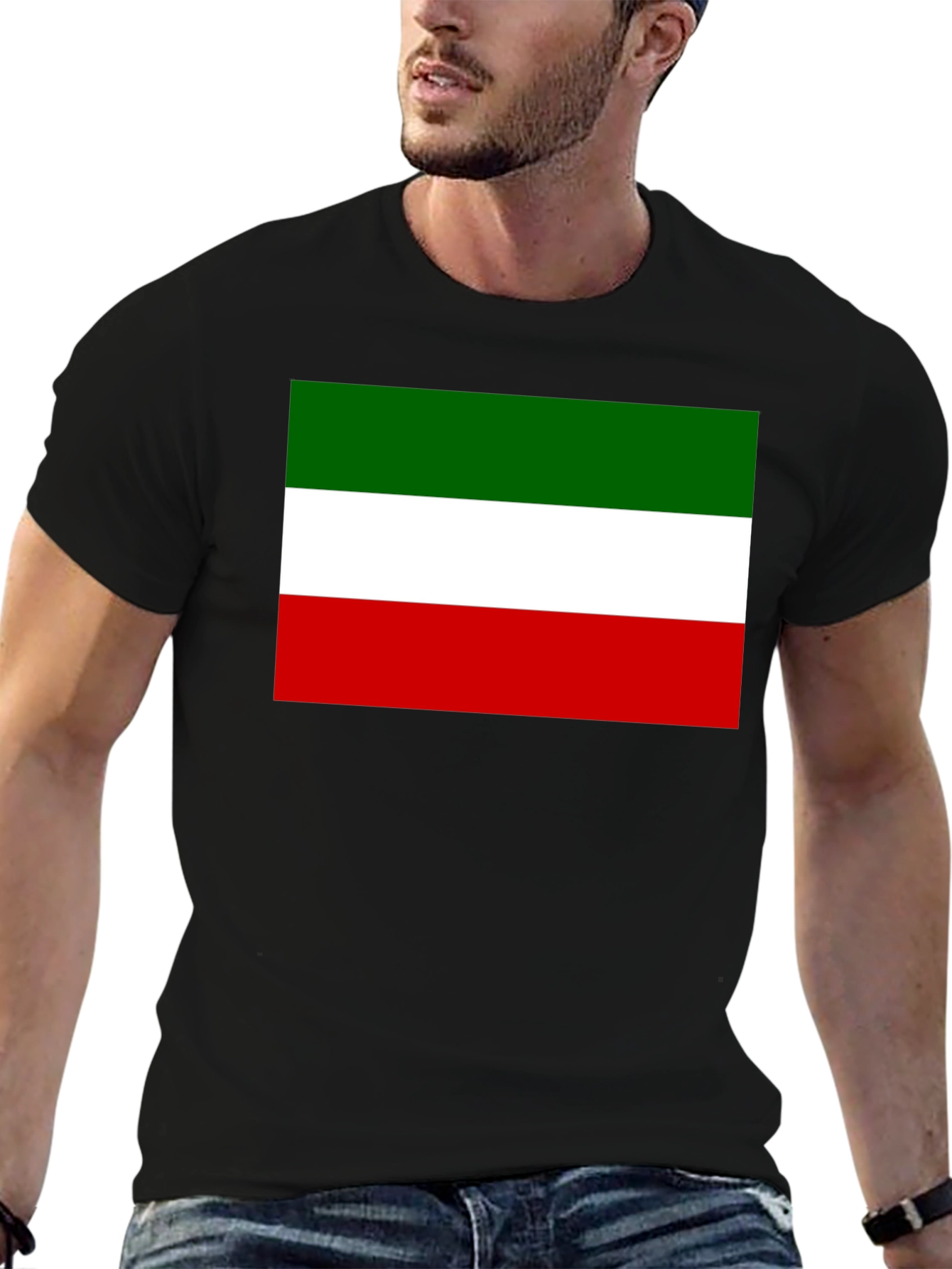 Italy Flag Graphic Print Black T-Shirt