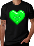 Green Biohazard Heart Graphic Black T-Shirt