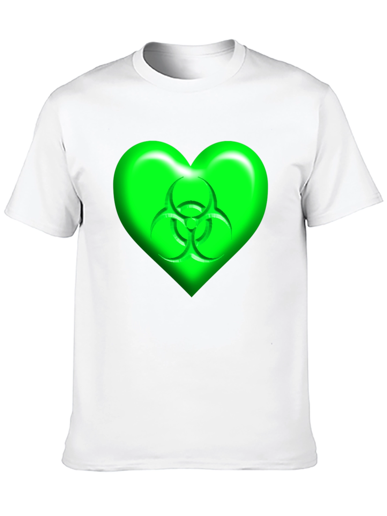 Green Biohazard Heart Graphic Black T-Shirt