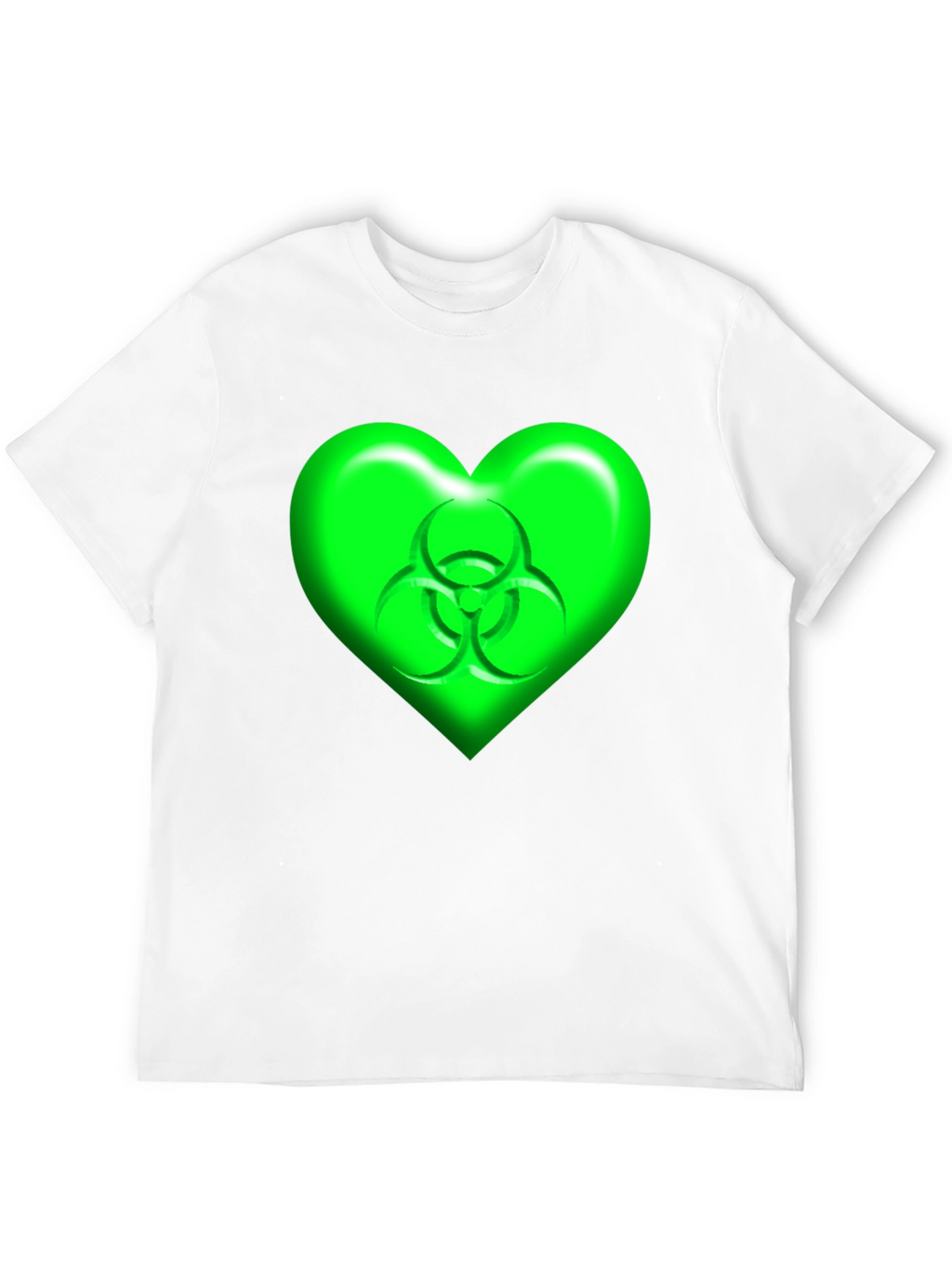 Green Biohazard Heart Graphic Black T-Shirt