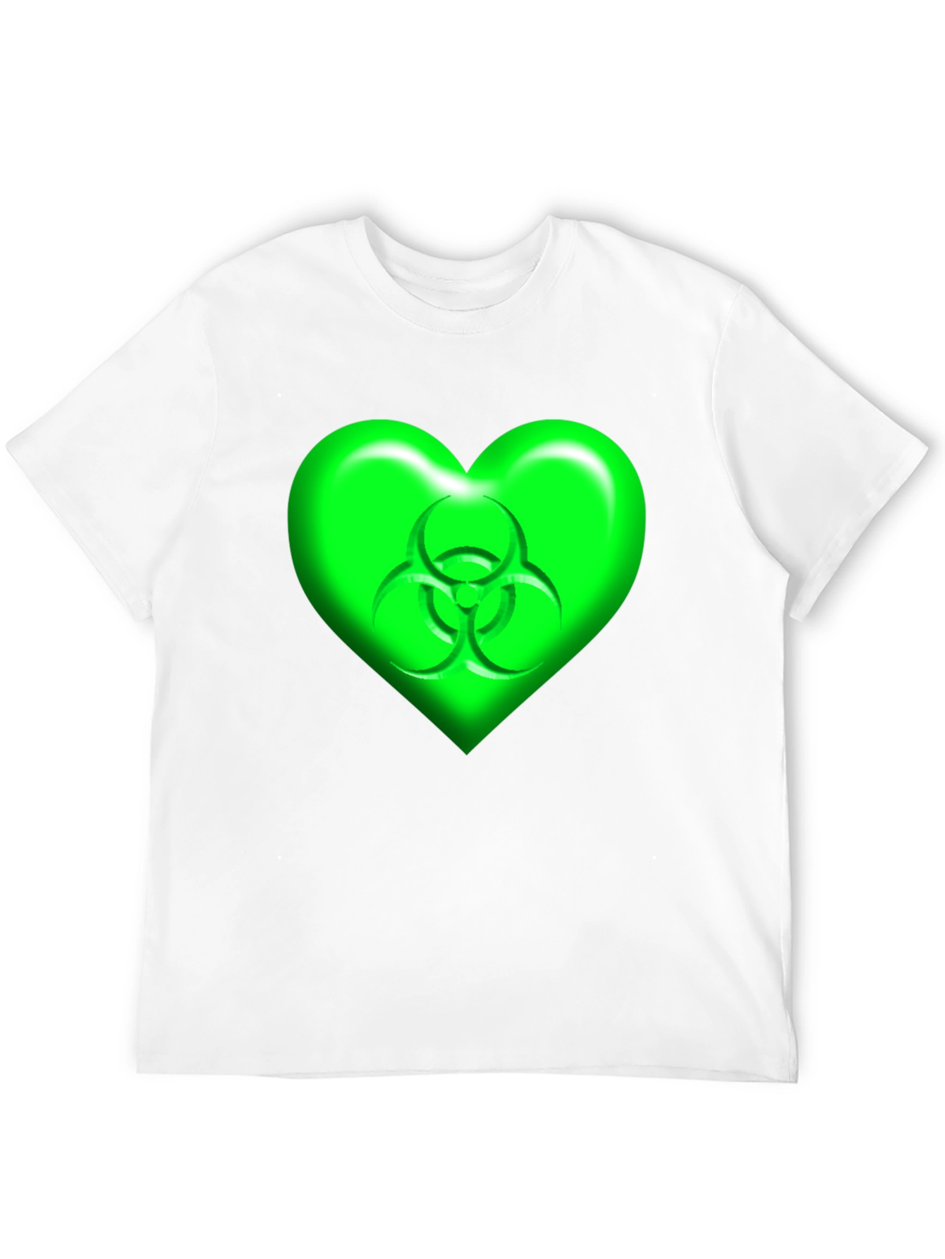 Green Biohazard Heart Graphic Black T-Shirt