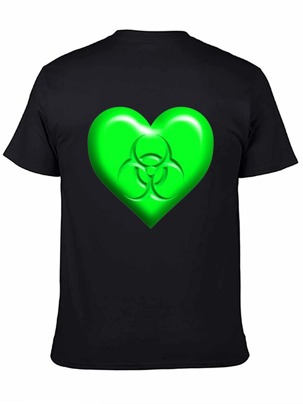 Green Biohazard Heart Graphic Black T-Shirt