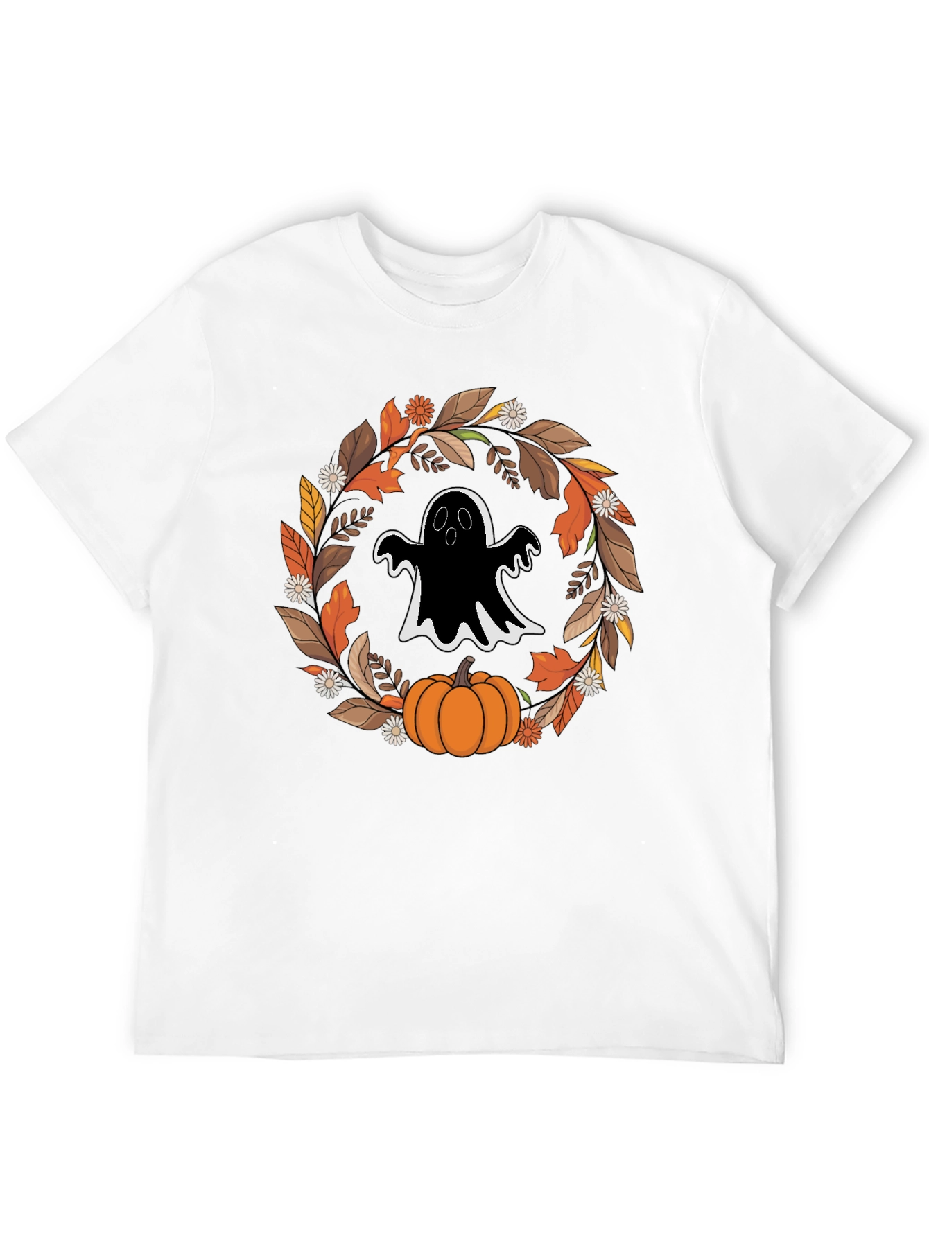 Ghost & Pumpkin Halloween Wreath T-Shirt
