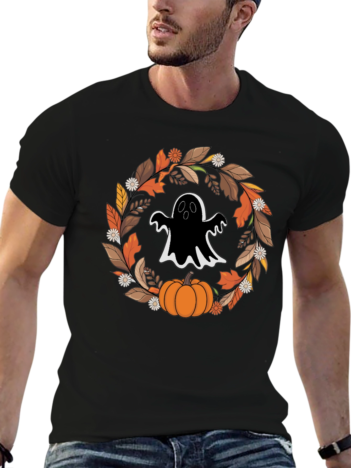 Ghost & Pumpkin Halloween Wreath T-Shirt