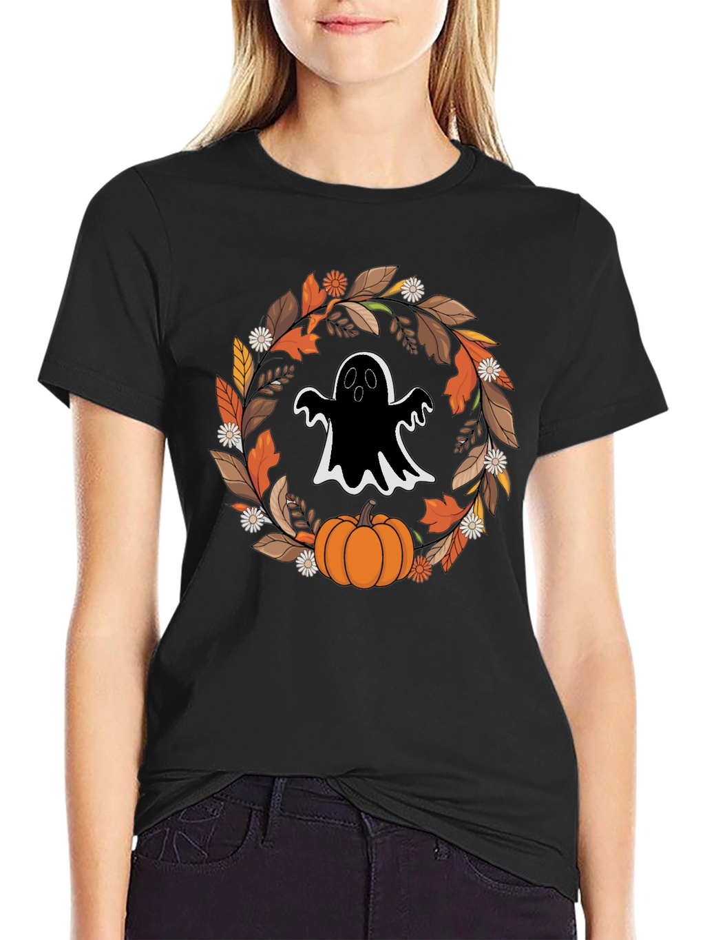 Ghost & Pumpkin Halloween Wreath T-Shirt