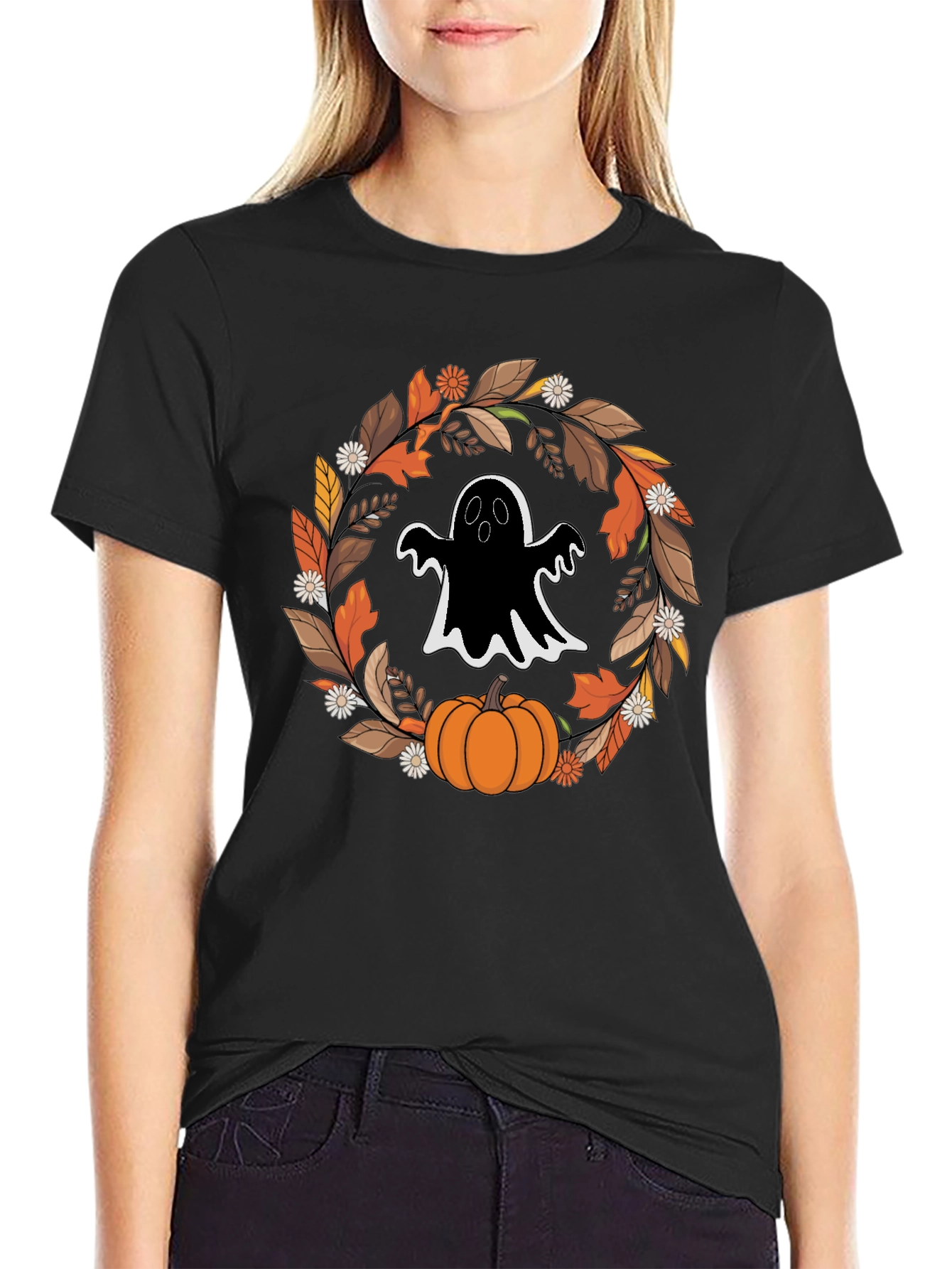 Ghost & Pumpkin Halloween Wreath T-Shirt