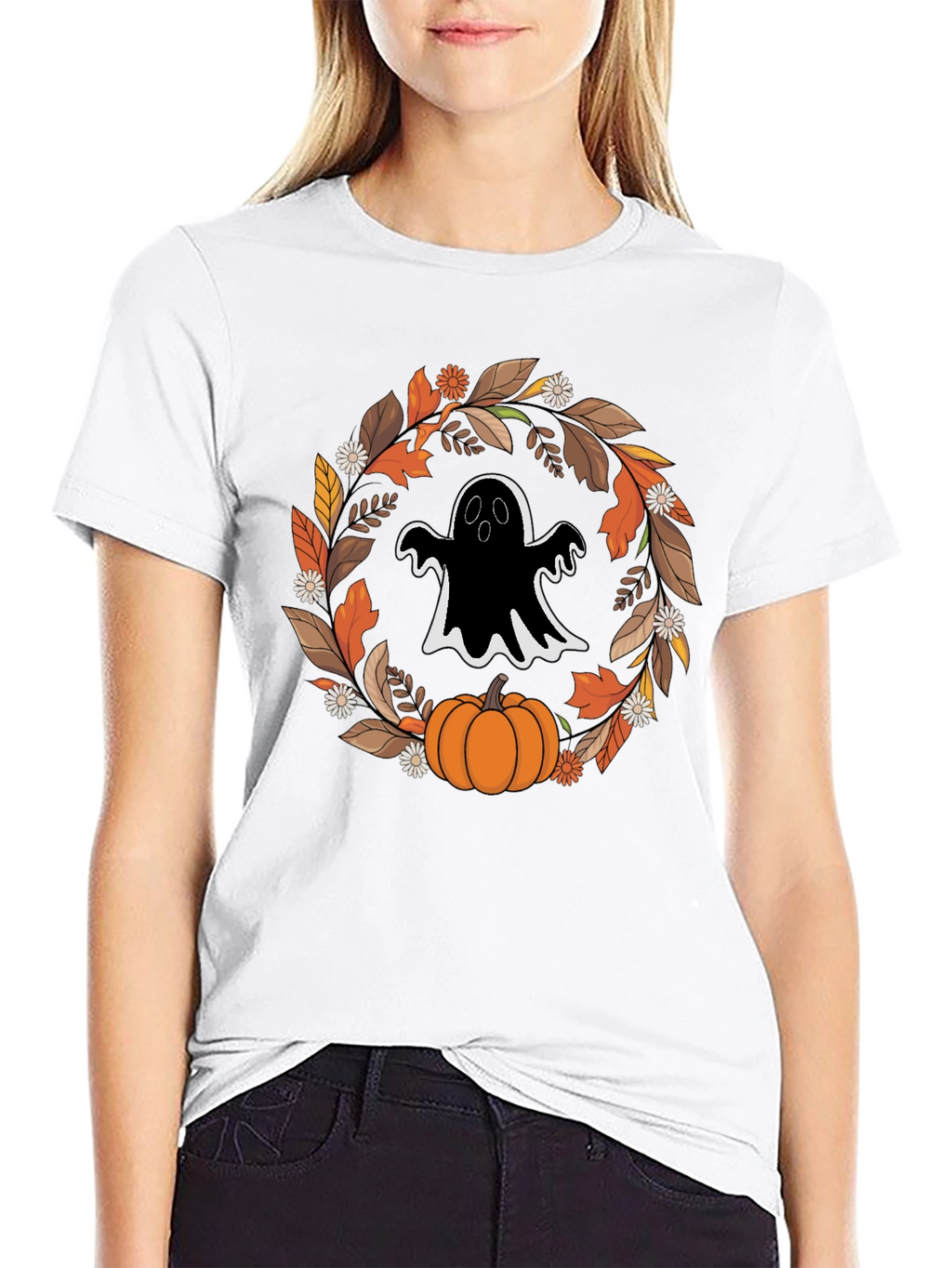 Ghost & Pumpkin Halloween Wreath T-Shirt