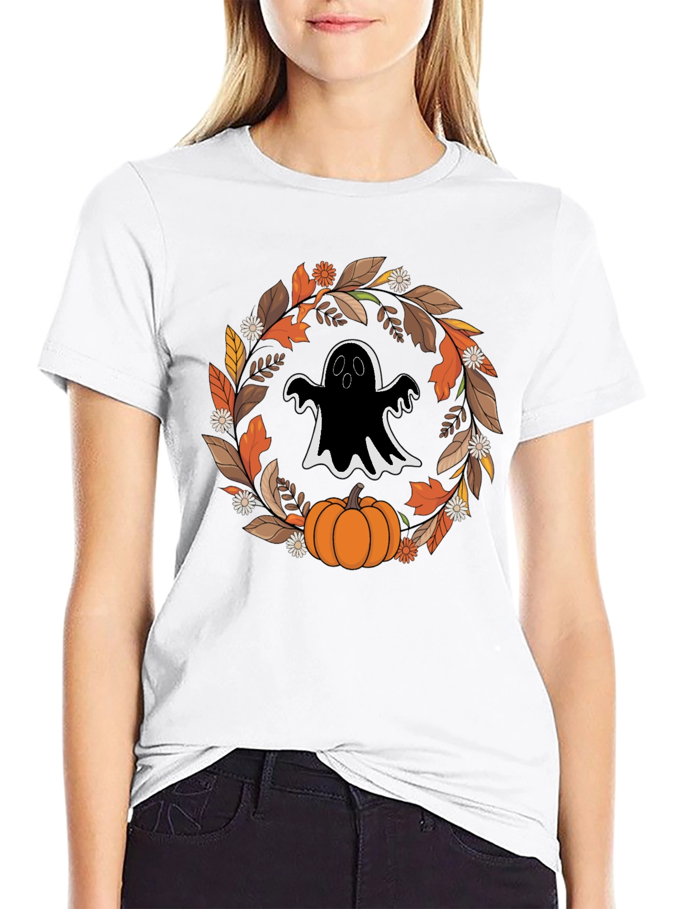 Ghost & Pumpkin Halloween Wreath T-Shirt