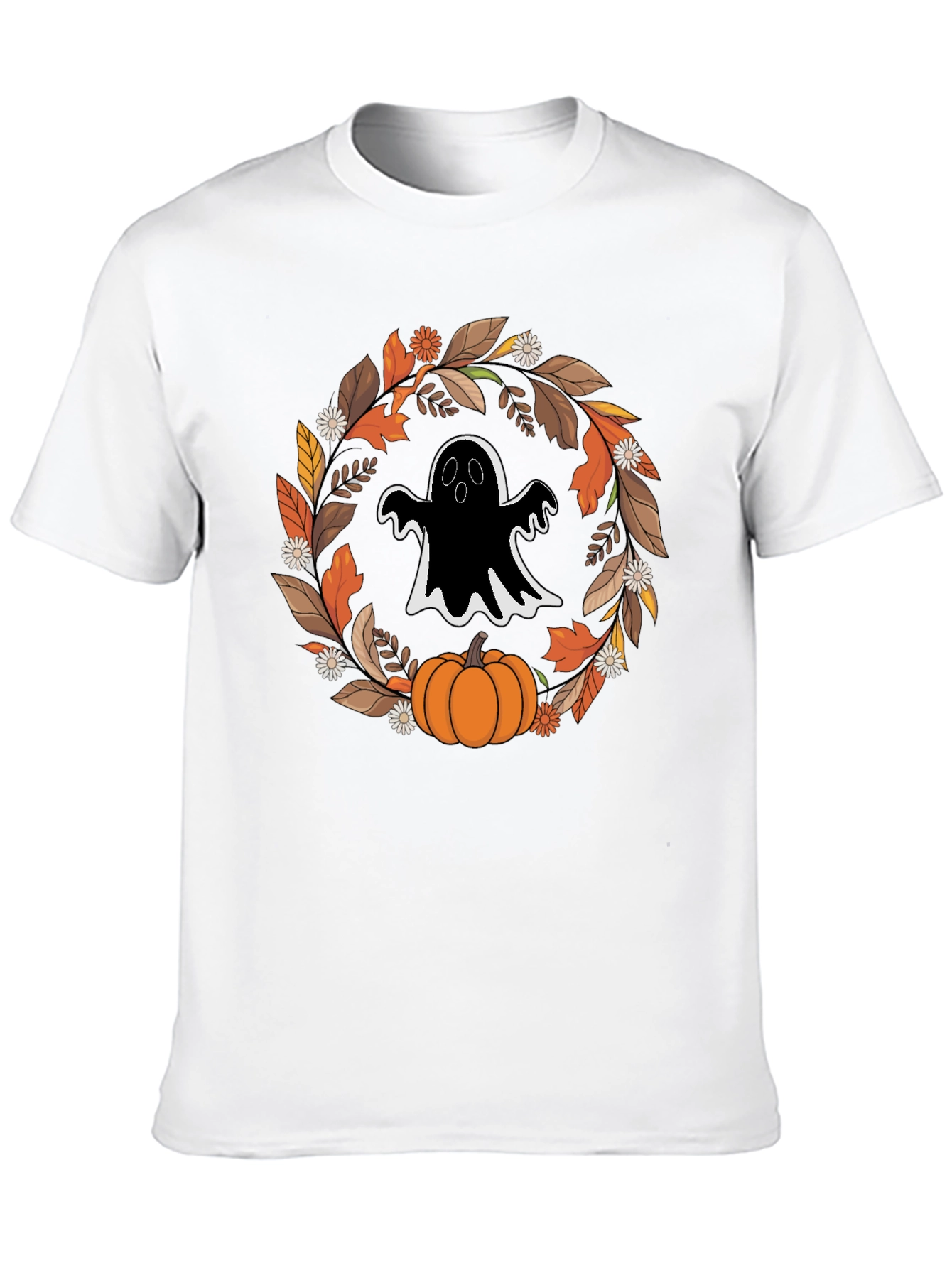 Ghost & Pumpkin Halloween Wreath T-Shirt