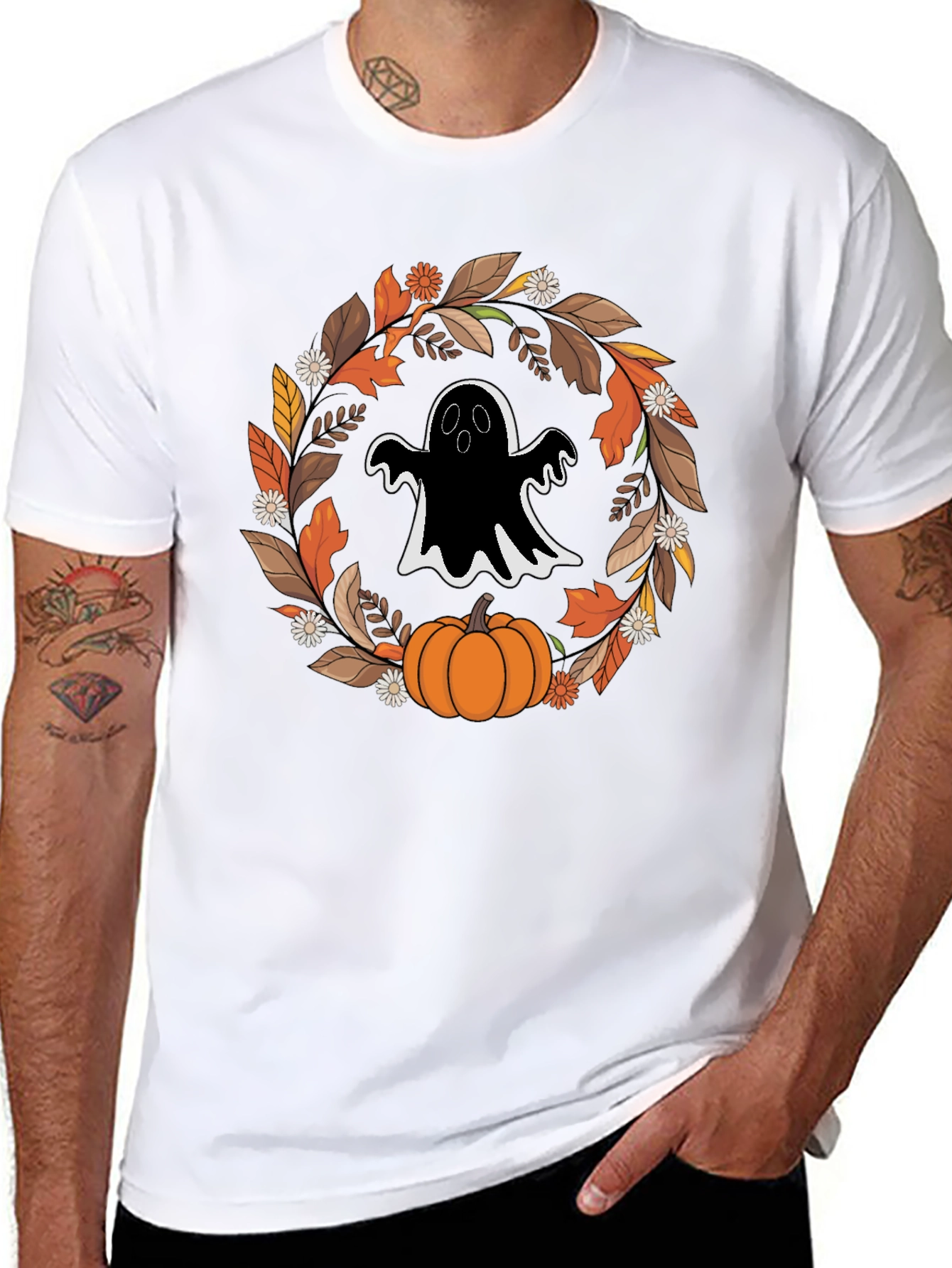 Ghost & Pumpkin Halloween Wreath T-Shirt