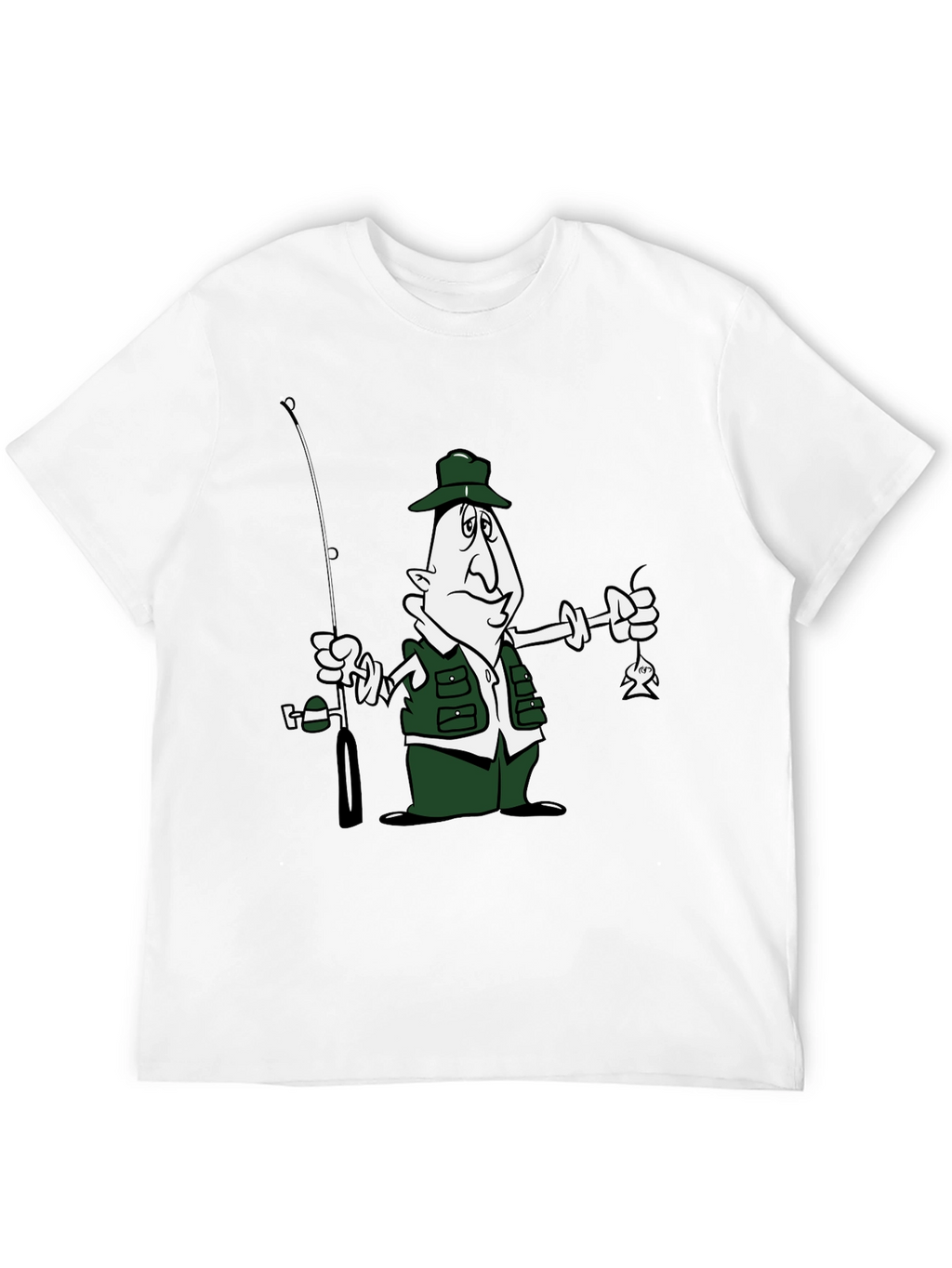 Cartoon Fisherman Graphic T-Shirt - Black