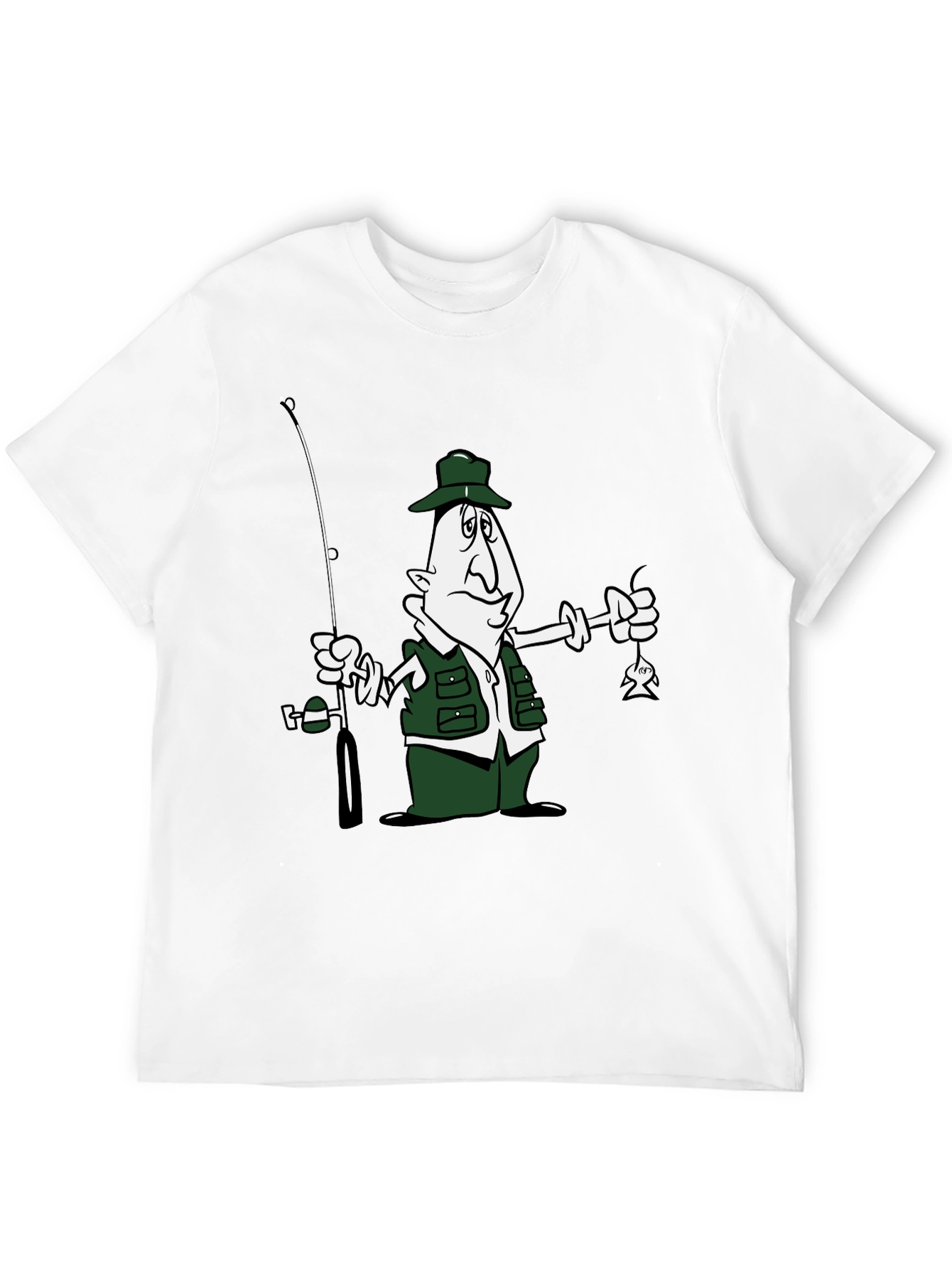 Cartoon Fisherman Graphic T-Shirt - Black