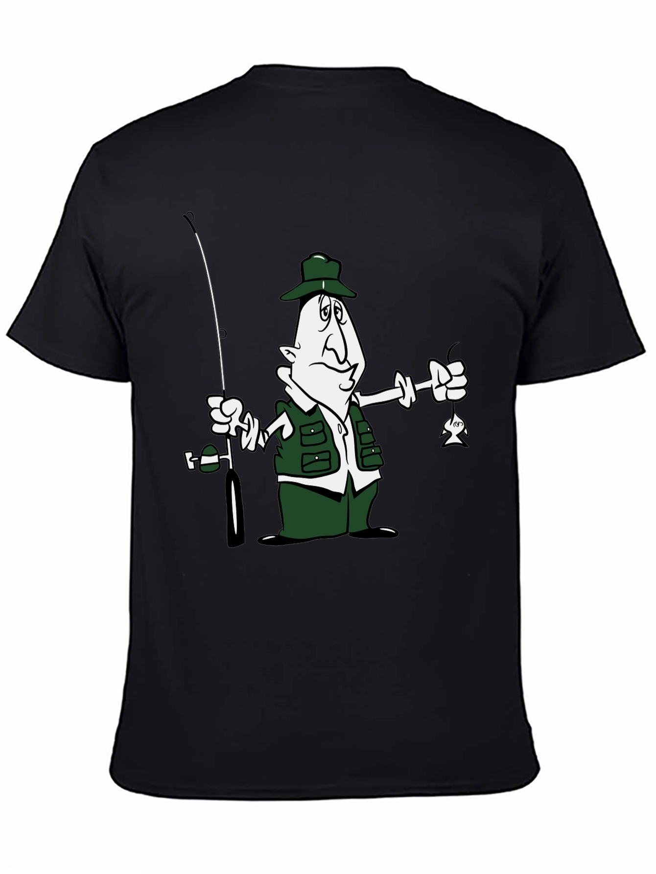 Cartoon Fisherman Graphic T-Shirt - Black