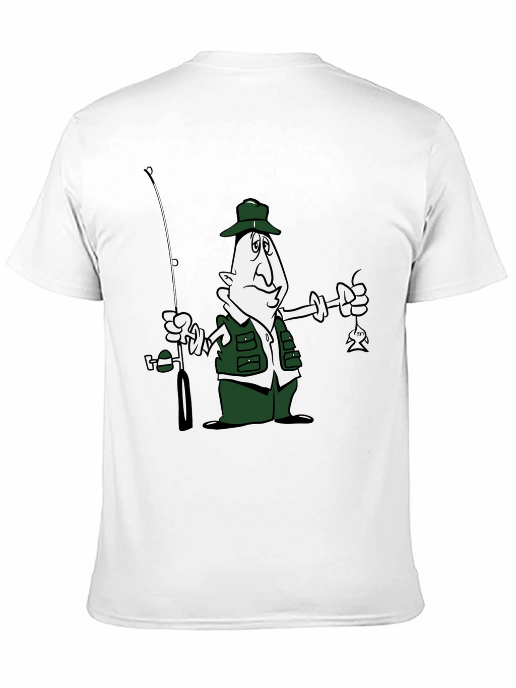 Cartoon Fisherman Graphic T-Shirt - Black