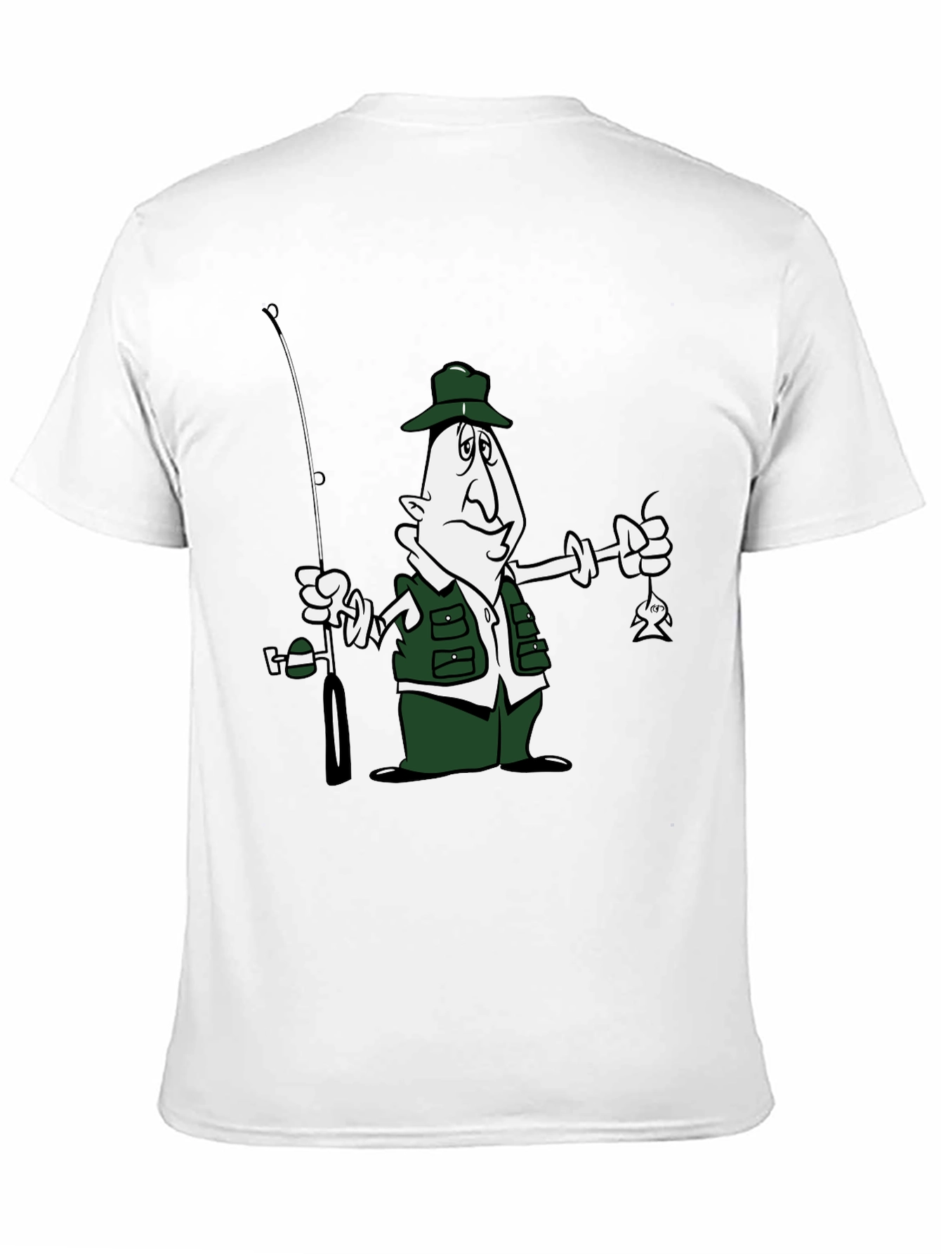 Cartoon Fisherman Graphic T-Shirt - Black