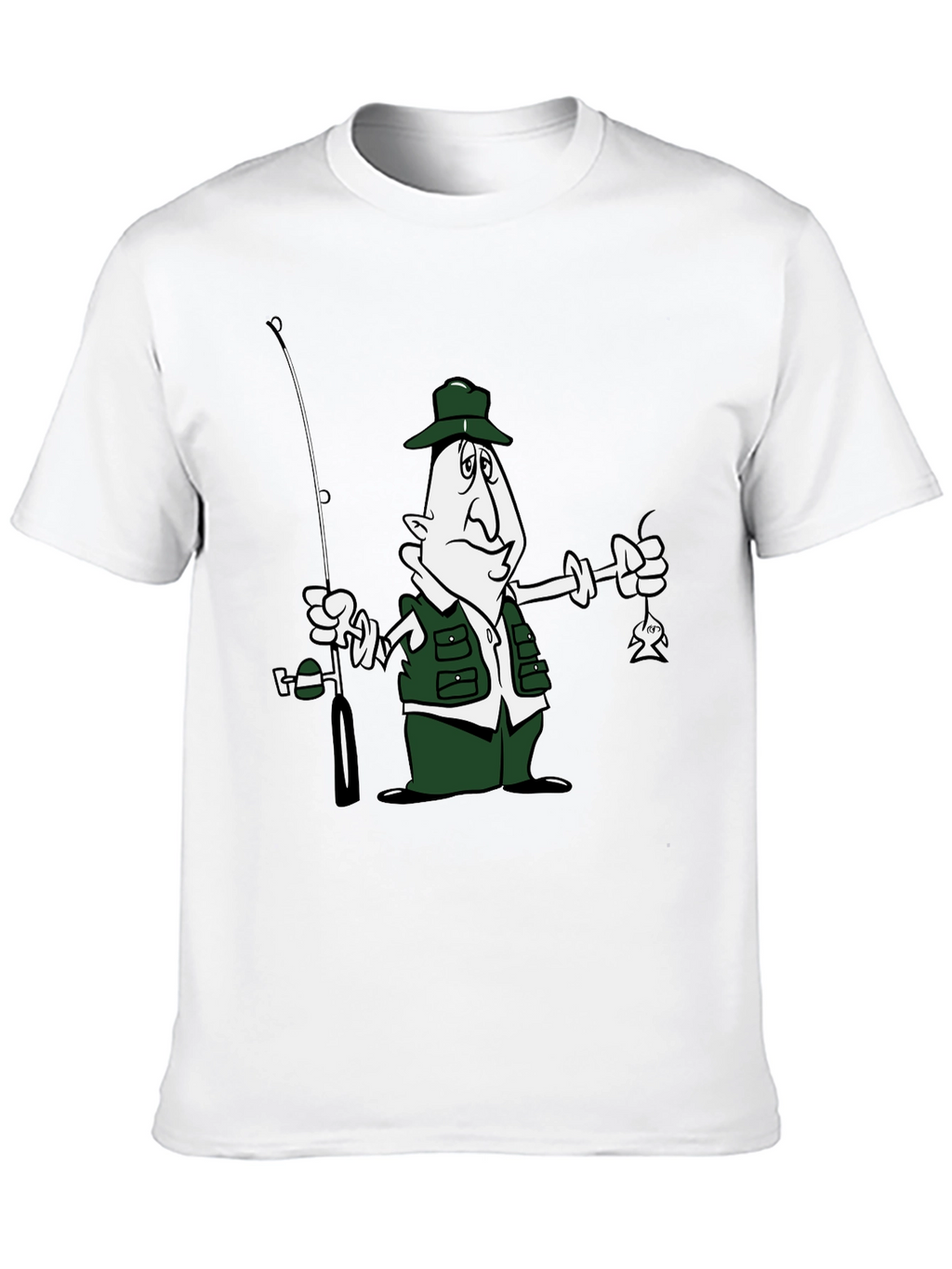 Cartoon Fisherman Graphic T-Shirt - Black
