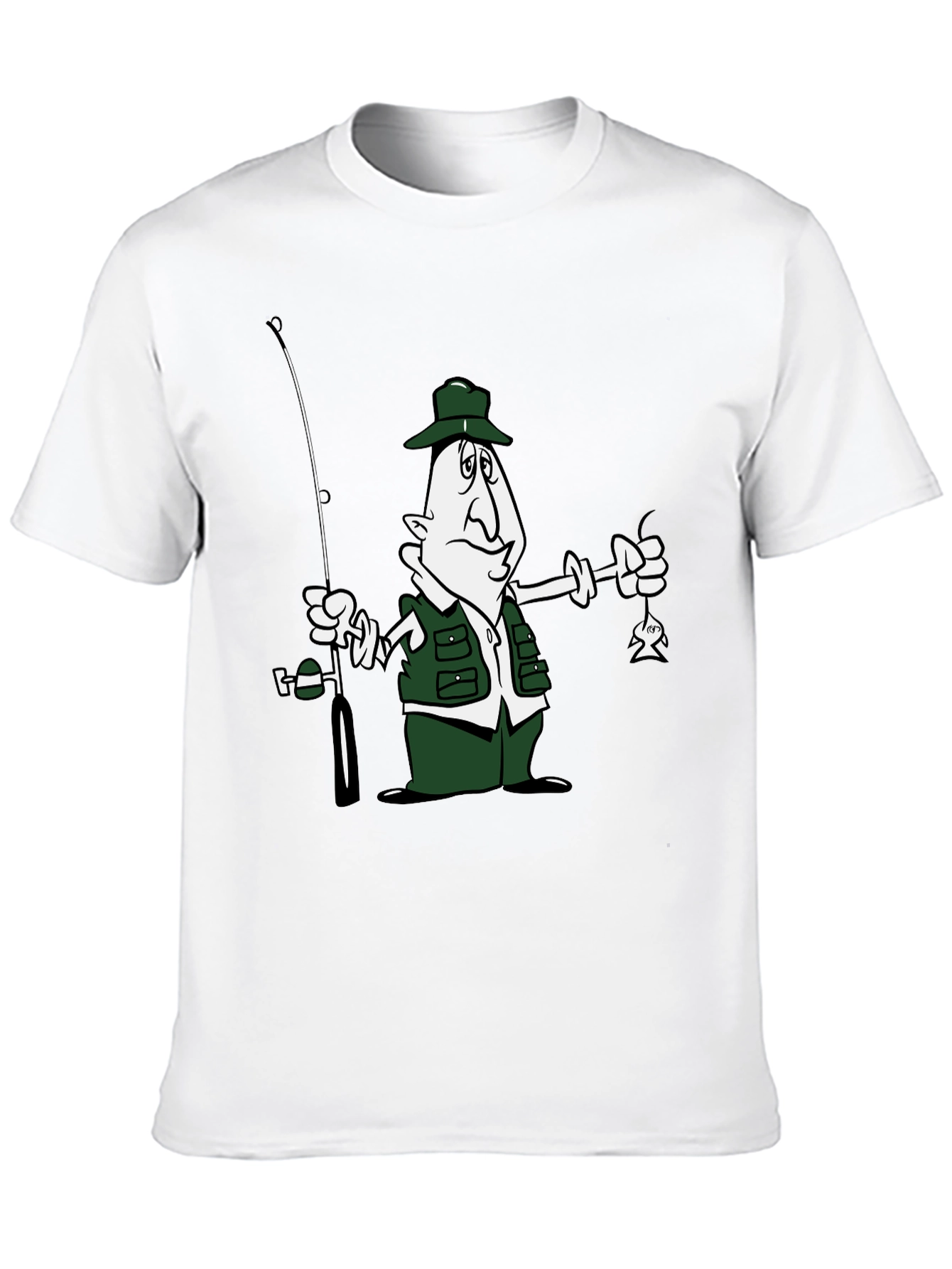Cartoon Fisherman Graphic T-Shirt - Black