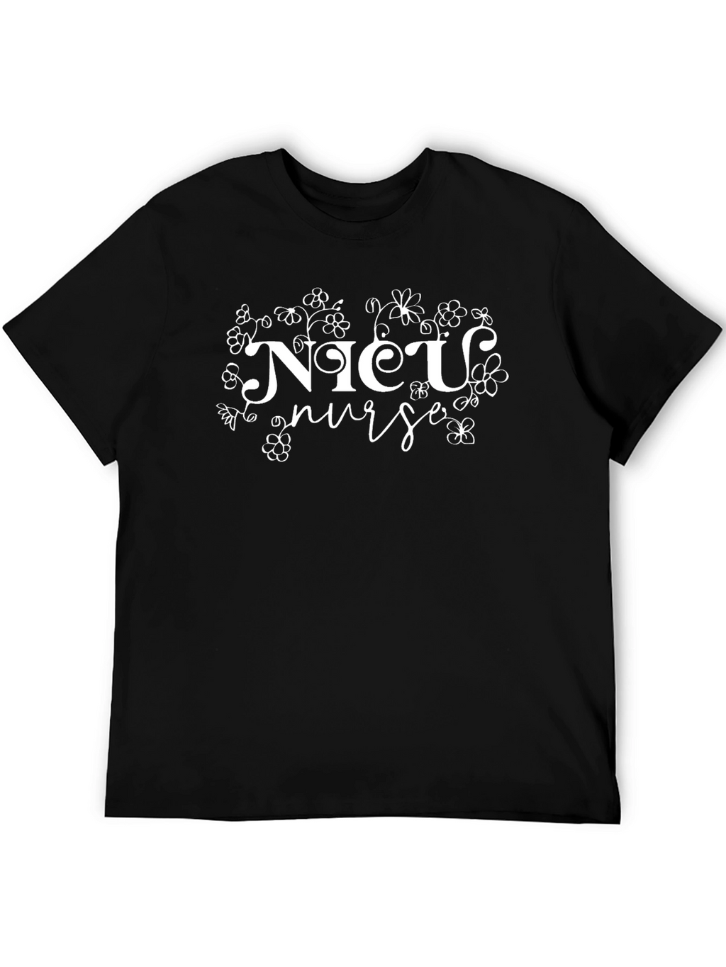 NICU Nurse Floral Tee - Black Cotton T-Shirt
