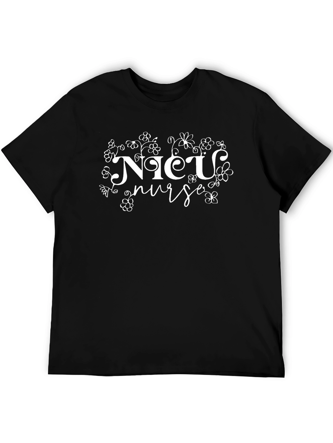 NICU Nurse Floral Tee - Black Cotton T-Shirt