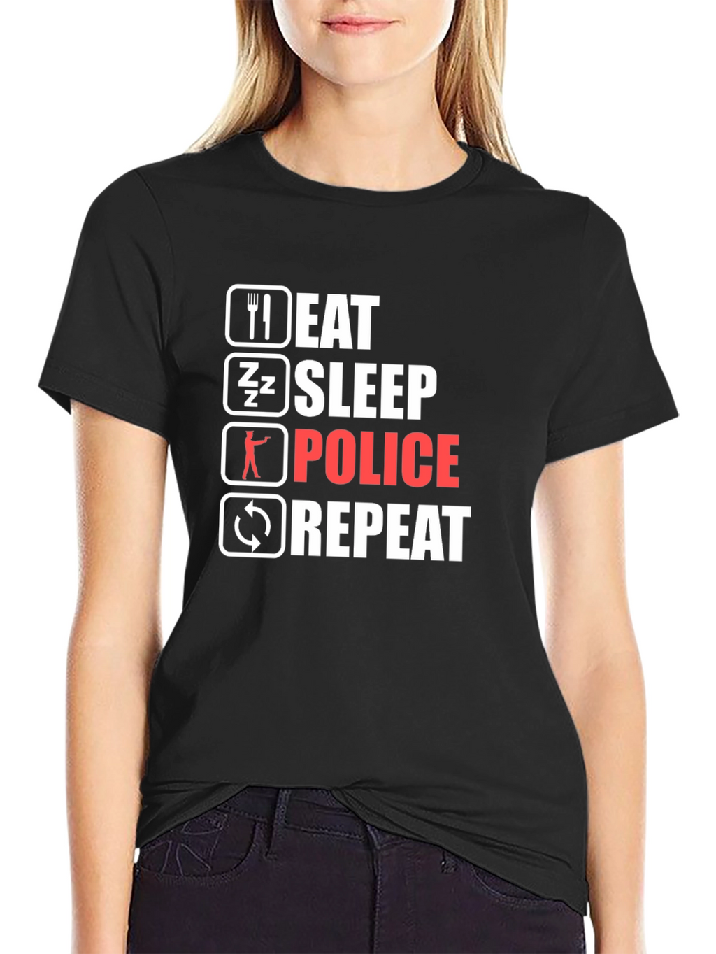 Eat Sleep Police Repeat Black T-Shirt