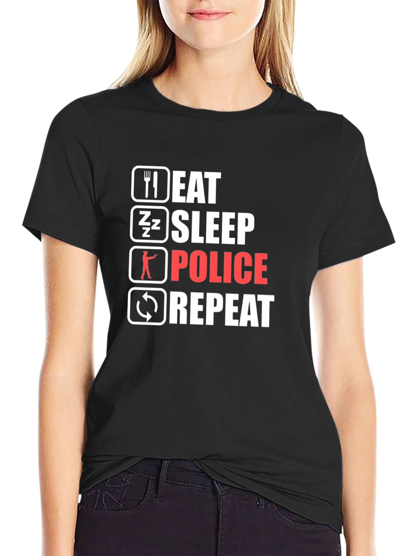 Eat Sleep Police Repeat Black T-Shirt