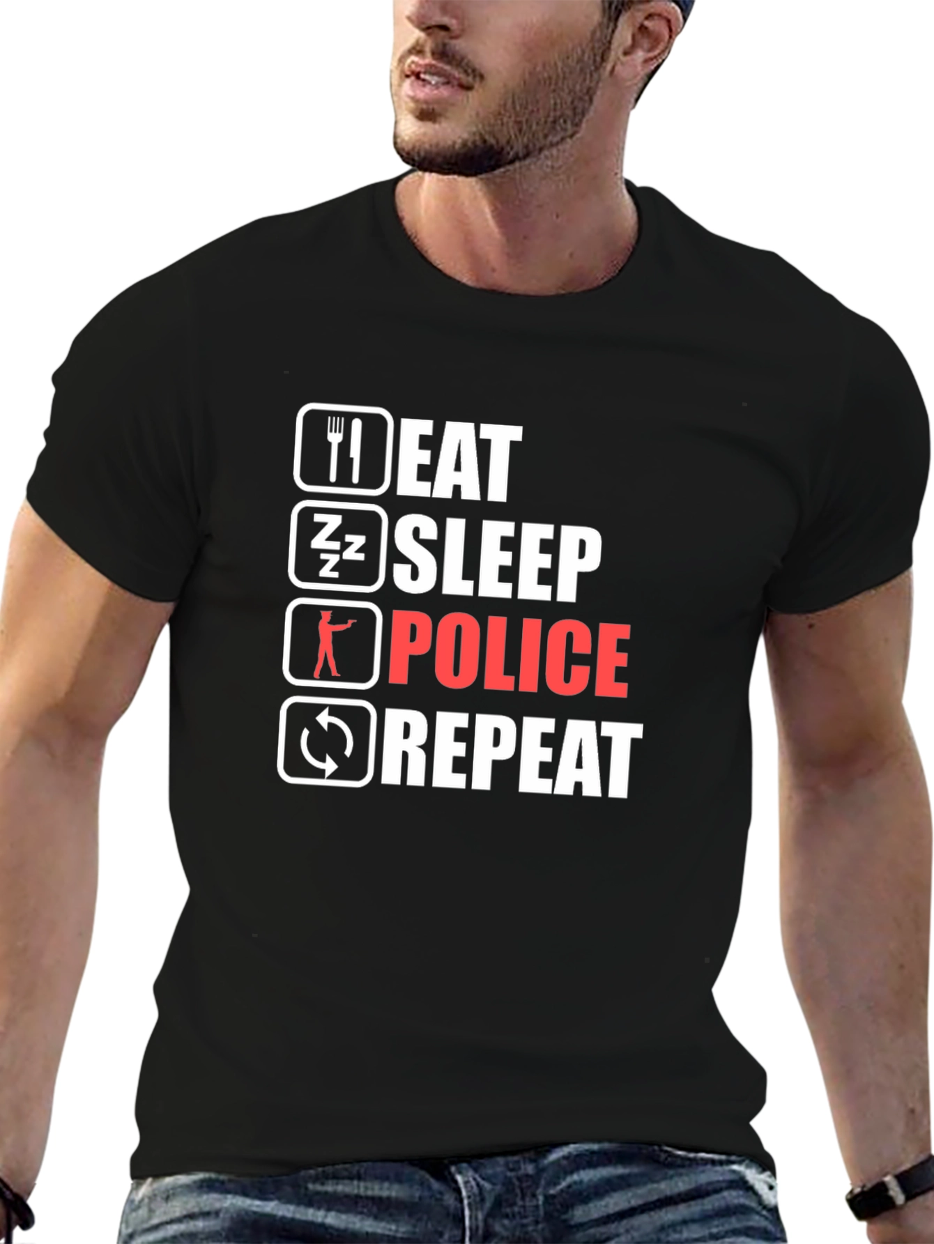 Eat Sleep Police Repeat Black T-Shirt