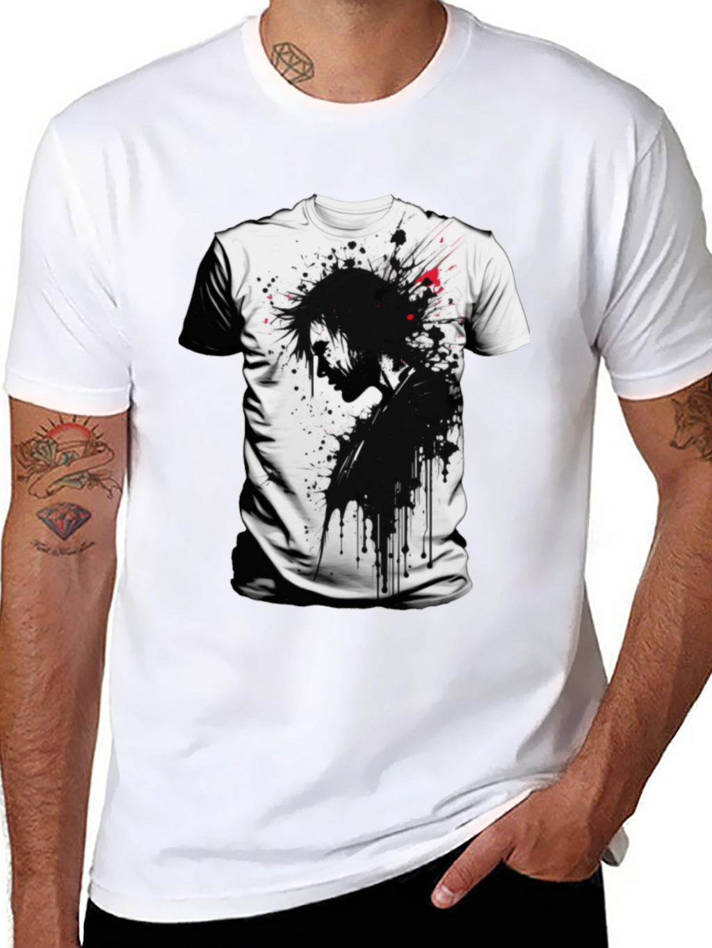 Edgy Ink Splatter Graphic Tee - Black