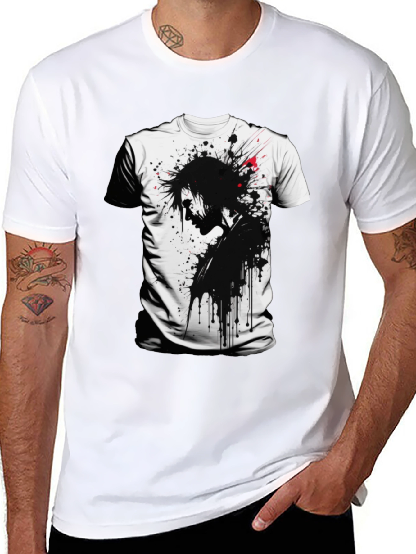 Edgy Ink Splatter Graphic Tee - Black