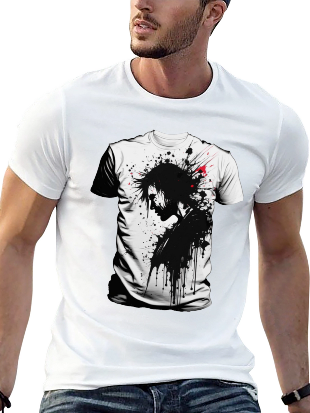 Edgy Ink Splatter Graphic Tee - Black
